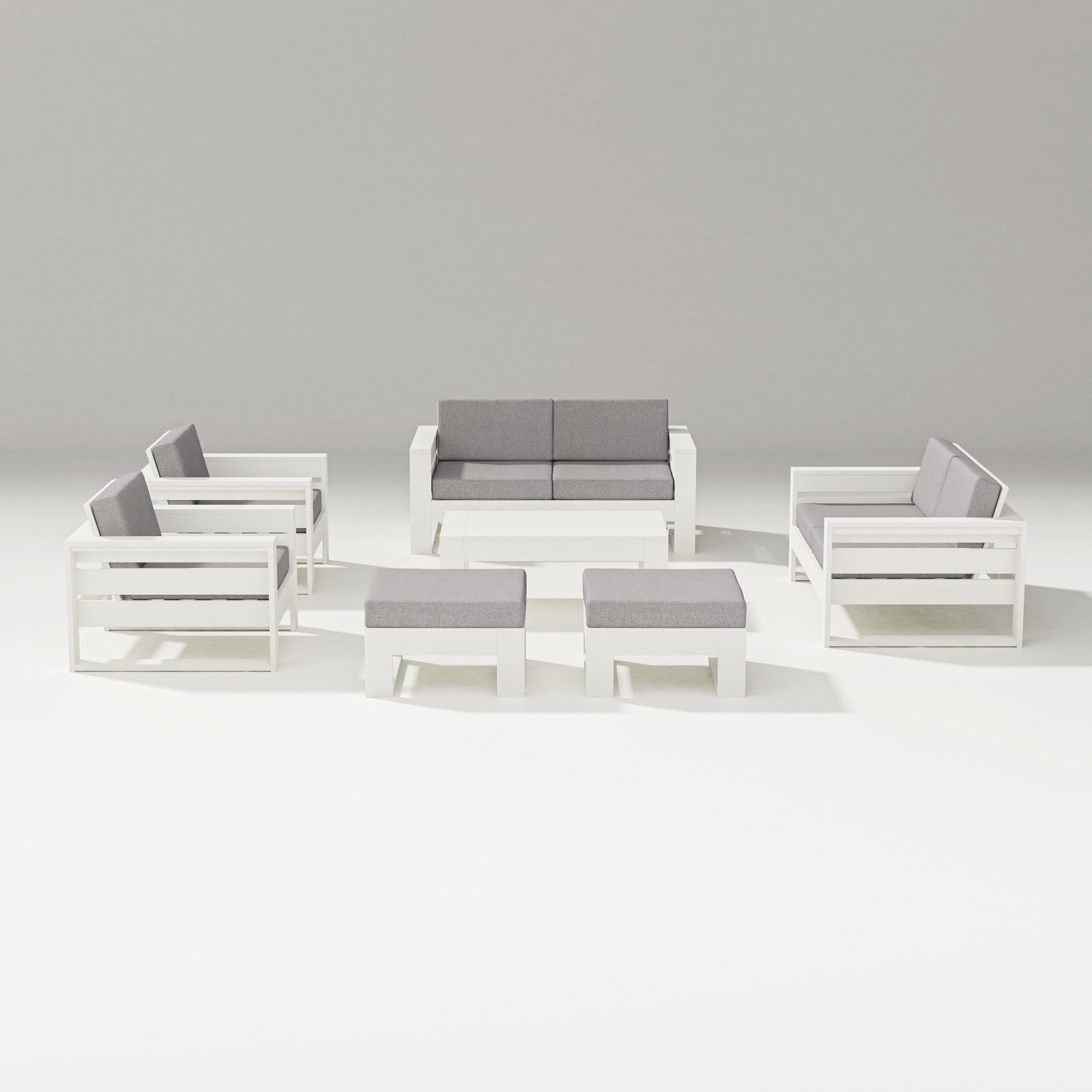 PW Designer Series Latitude 7-Piece Lounge Loveseat Set in Vintage White / Grey Mist