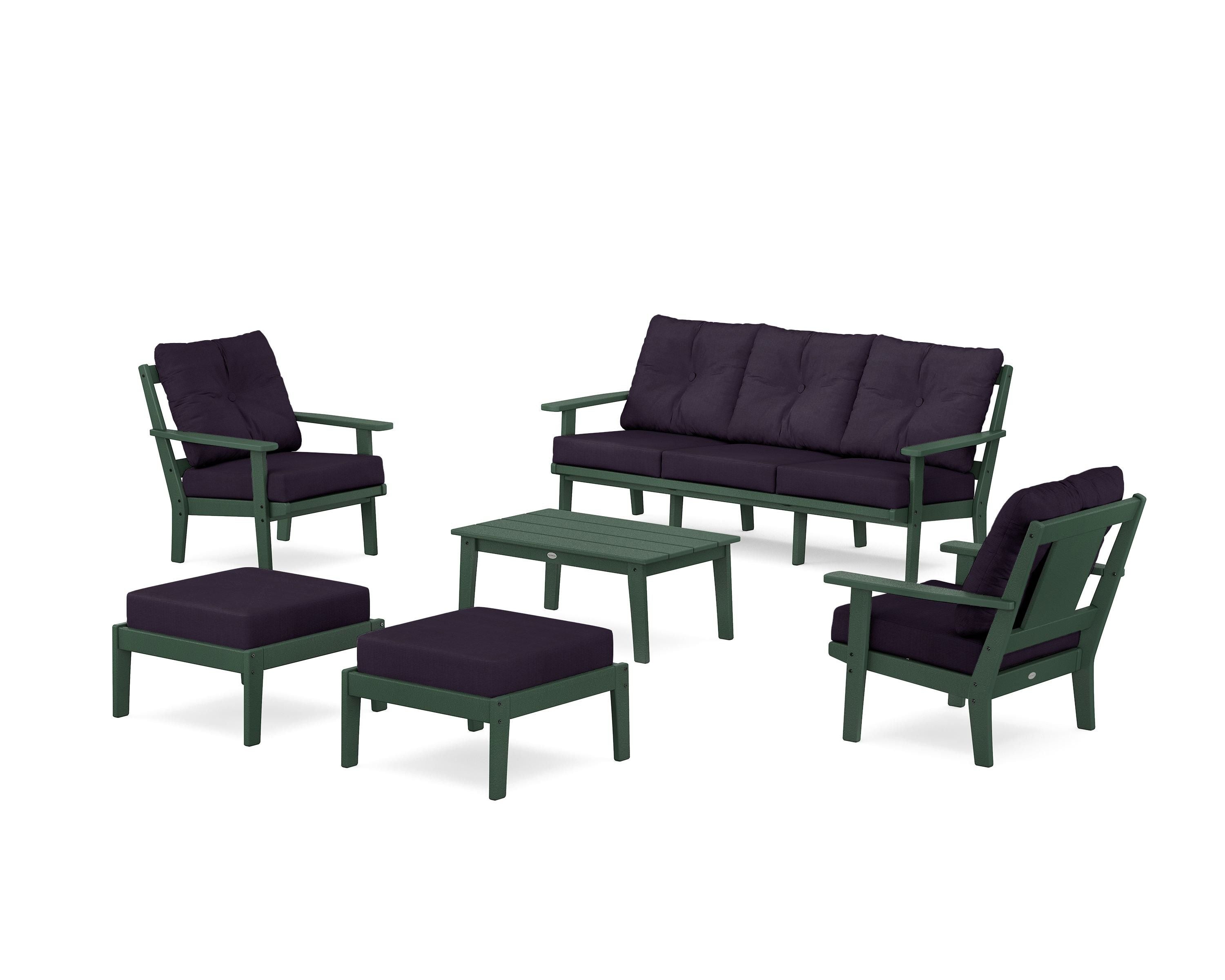 POLYWOOD Prairie 6-Piece Lounge Sofa Set in Green / Navy Linen