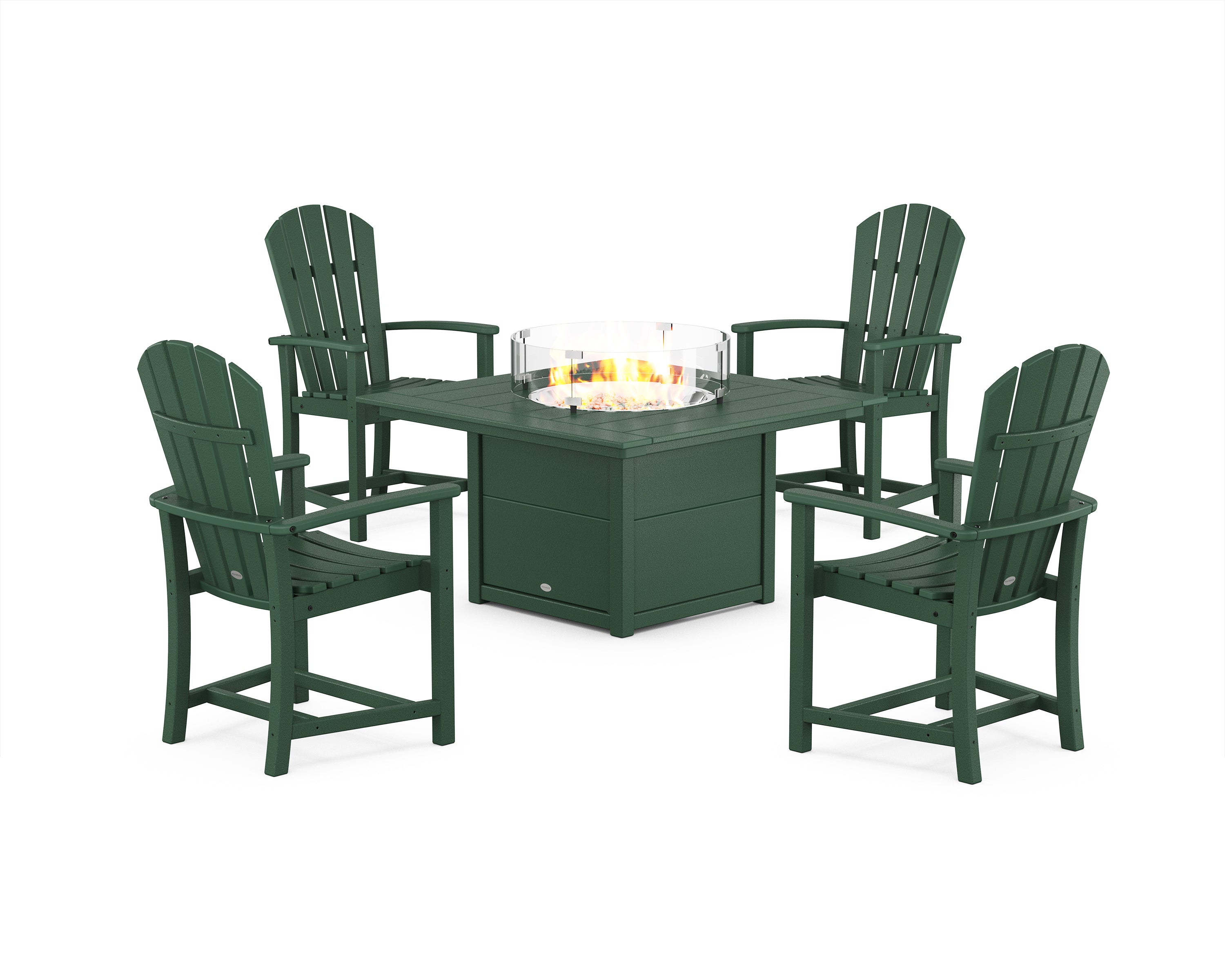 POLYWOOD Palm Coast 4-Piece Upright Adirondack Conversation Set with Fire Pit Table in Green