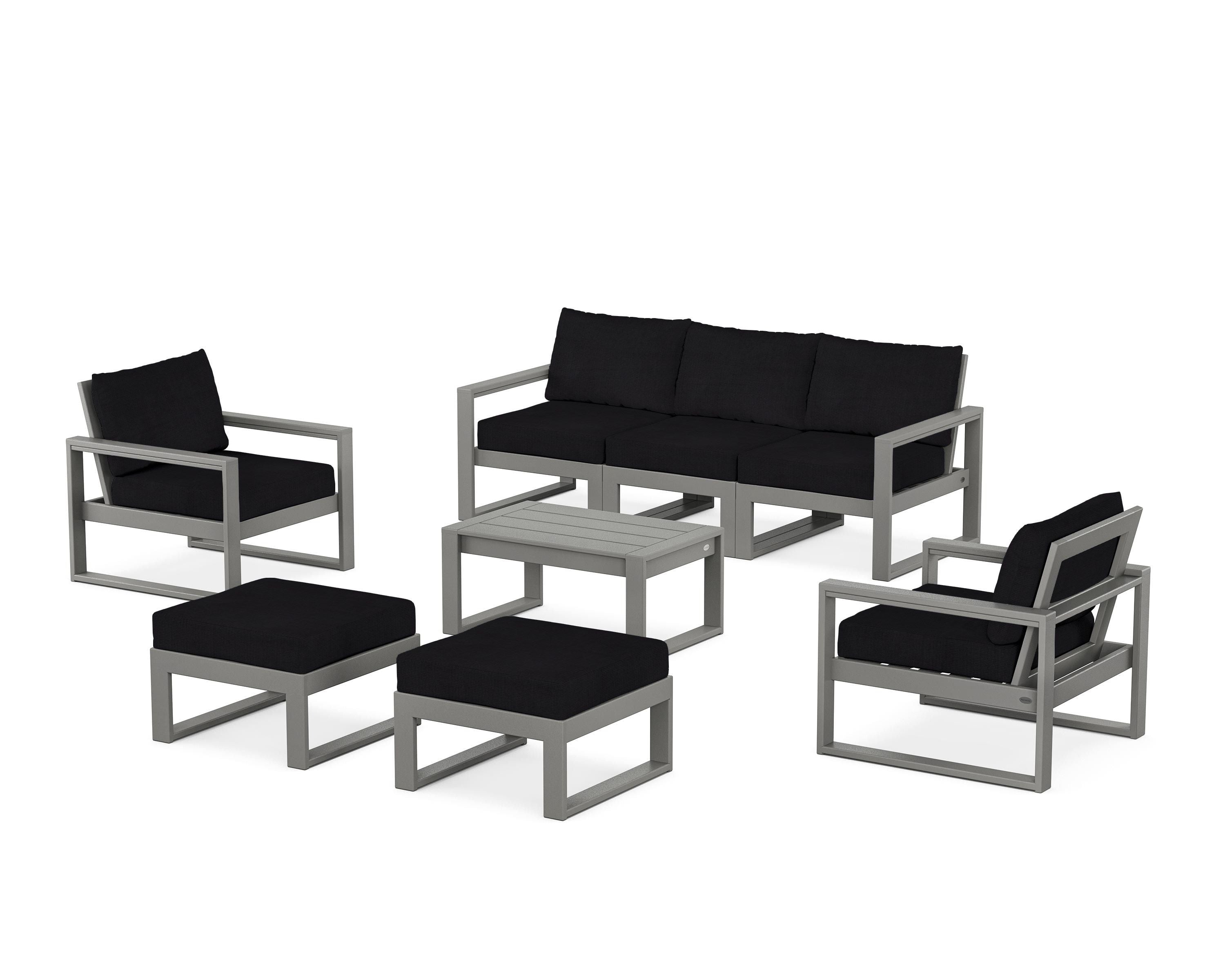 POLYWOOD EDGE Sectional 8-Piece Lounge Sofa Set in Slate Grey / Midnight Linen