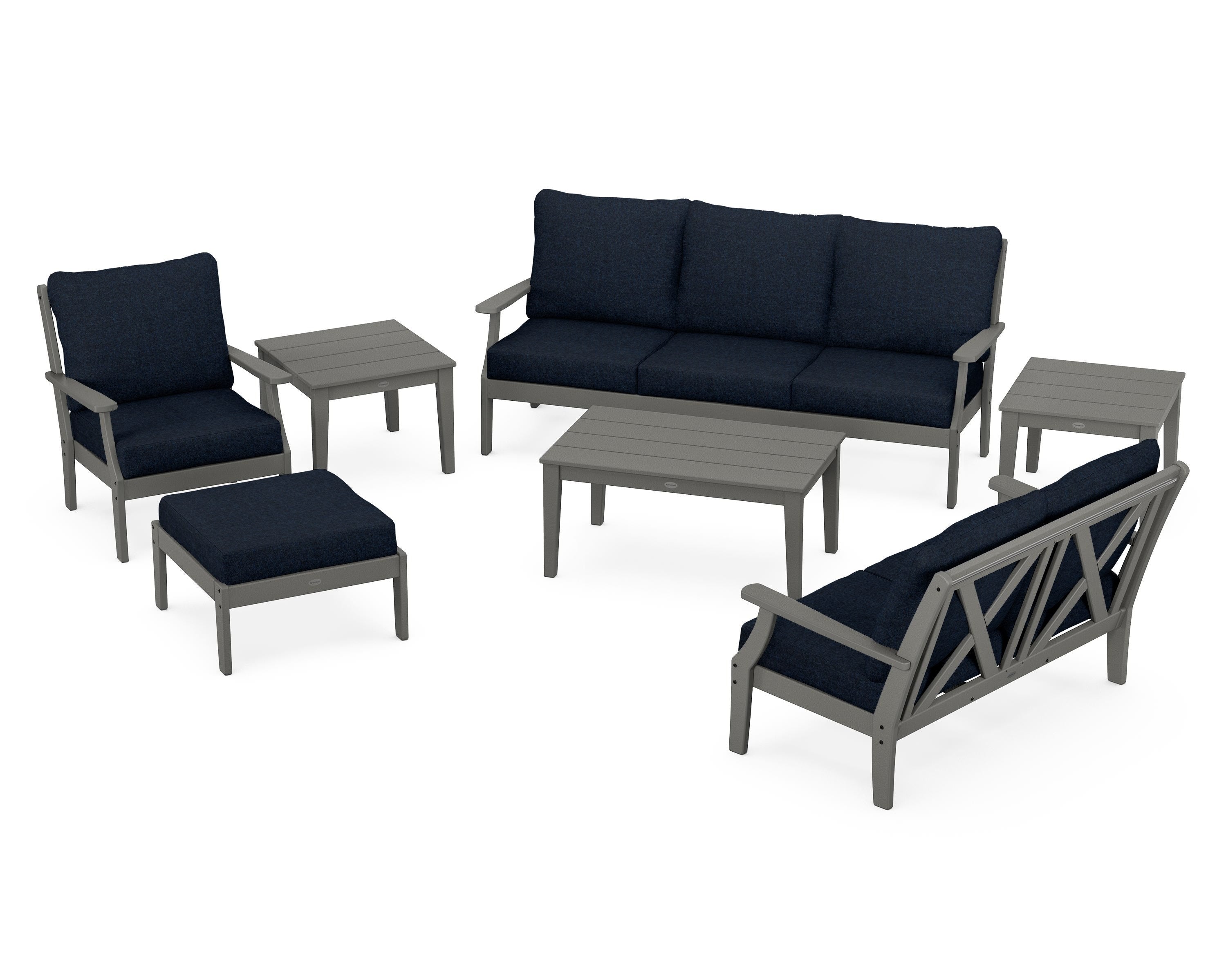 POLYWOOD Braxton 7-Piece Deep Seating Set in Slate Grey / Marine Indigo