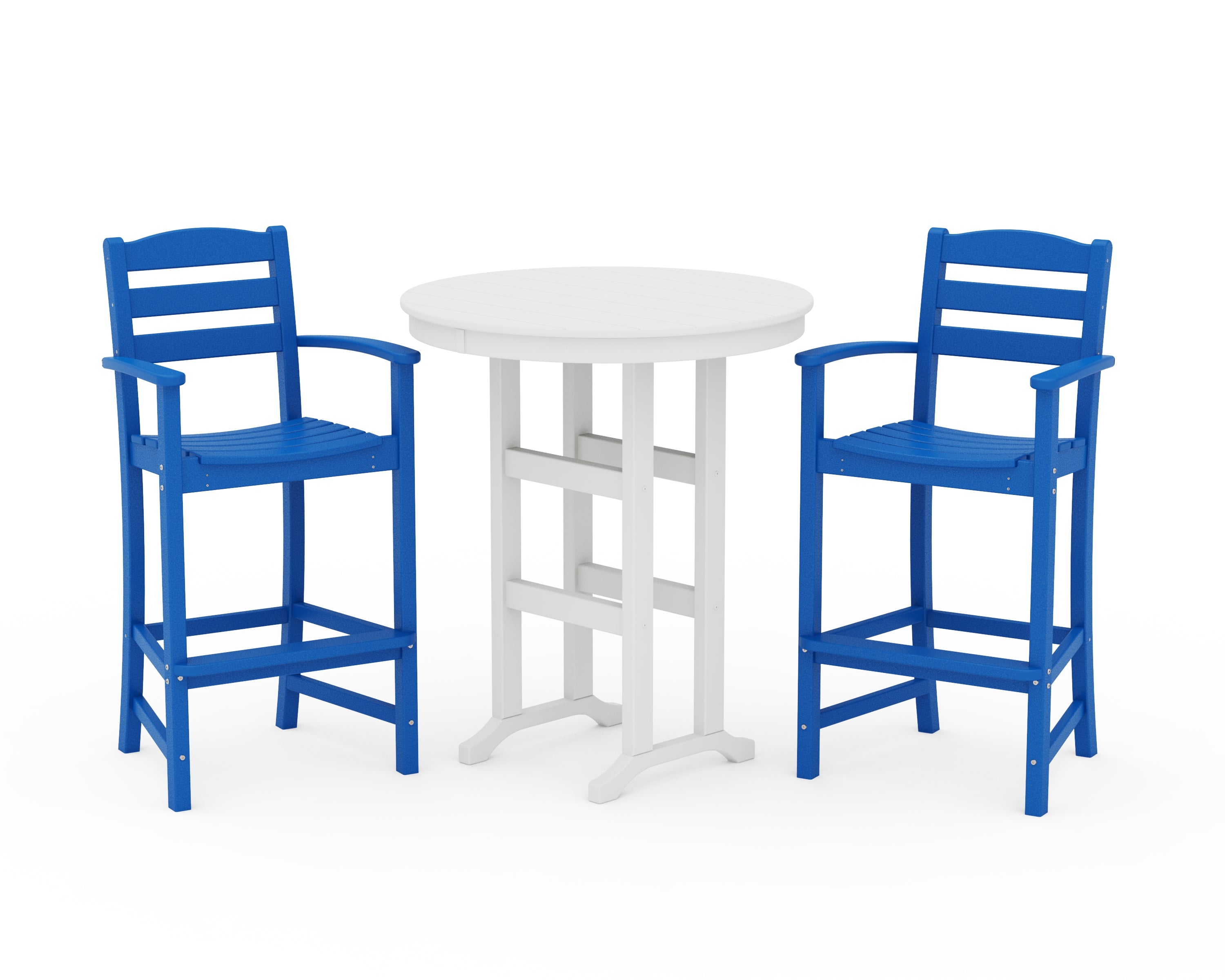 POLYWOOD La Casa Café 3-Piece Round Farmhouse Bar Set in Pacific Blue / White