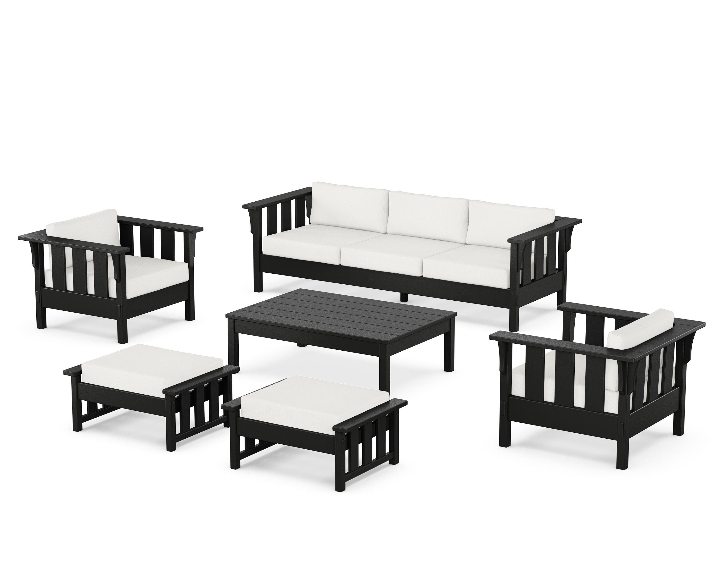 Martha Stewart by POLYWOOD Acadia 6-Piece Lounge Sofa Set in Black / Natural Linen