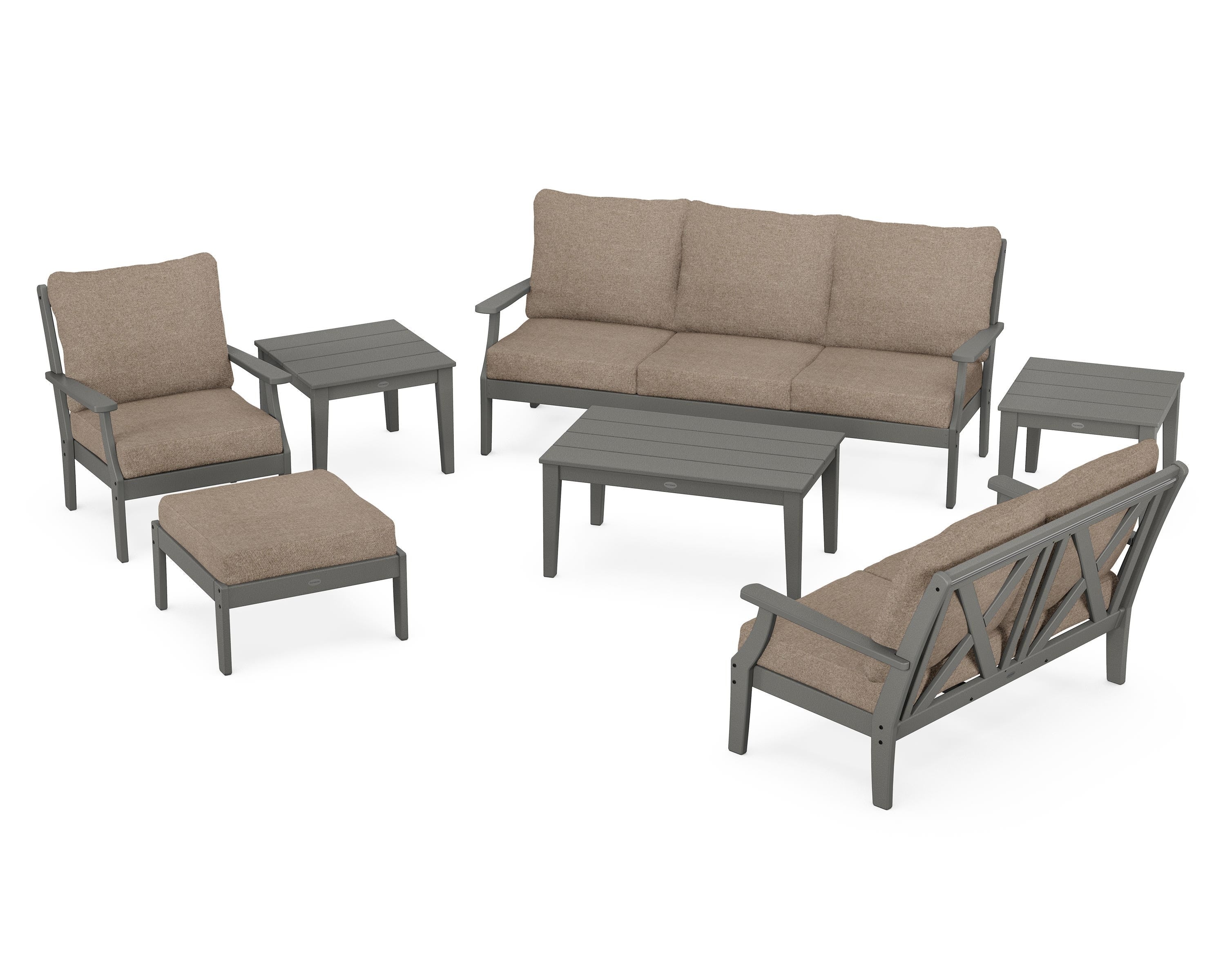 POLYWOOD Braxton 7-Piece Deep Seating Set in Slate Grey / Spiced Burlap