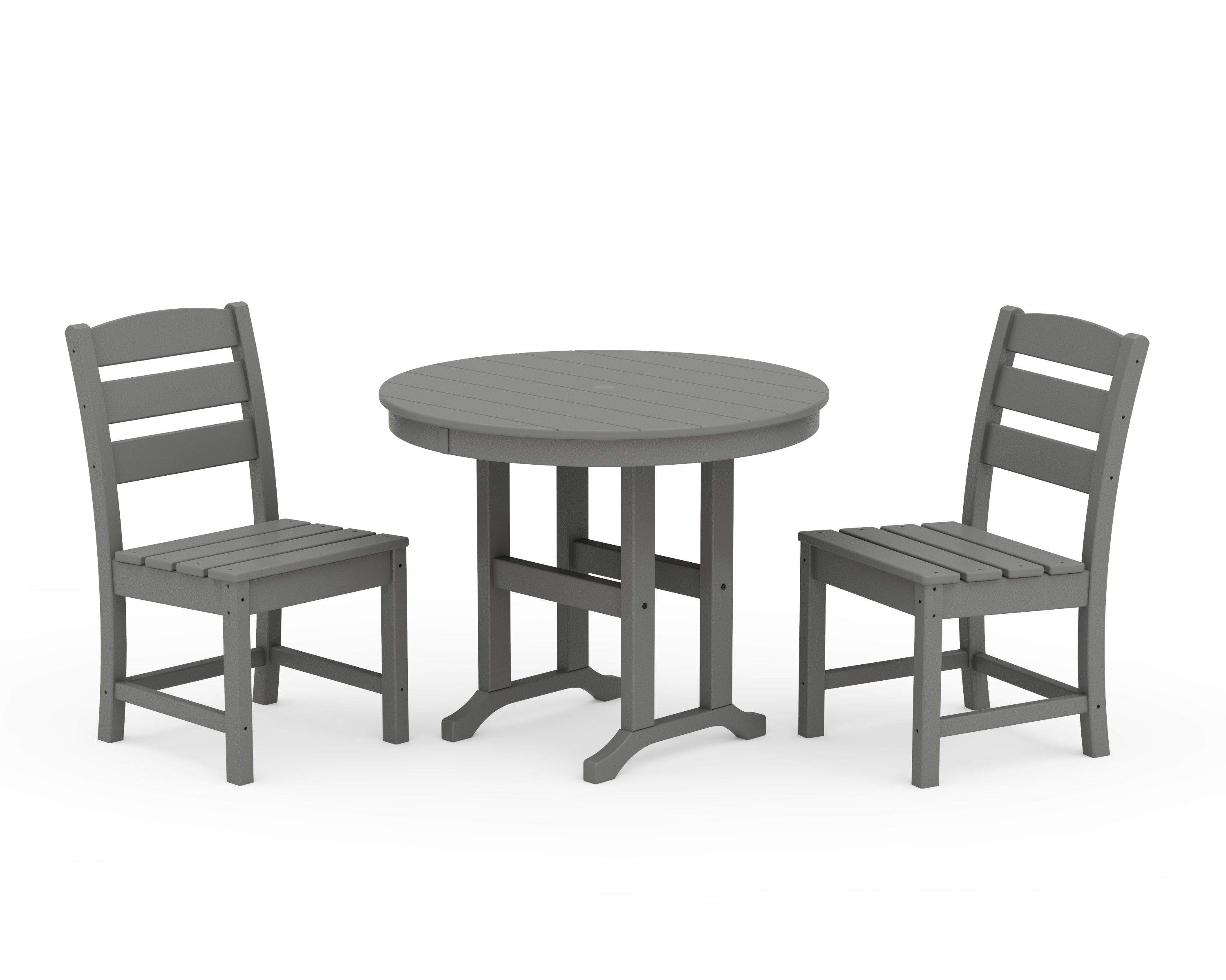 POLYWOOD Lakeside Side Chair 3-Piece Round Dining Set in Slate Grey
