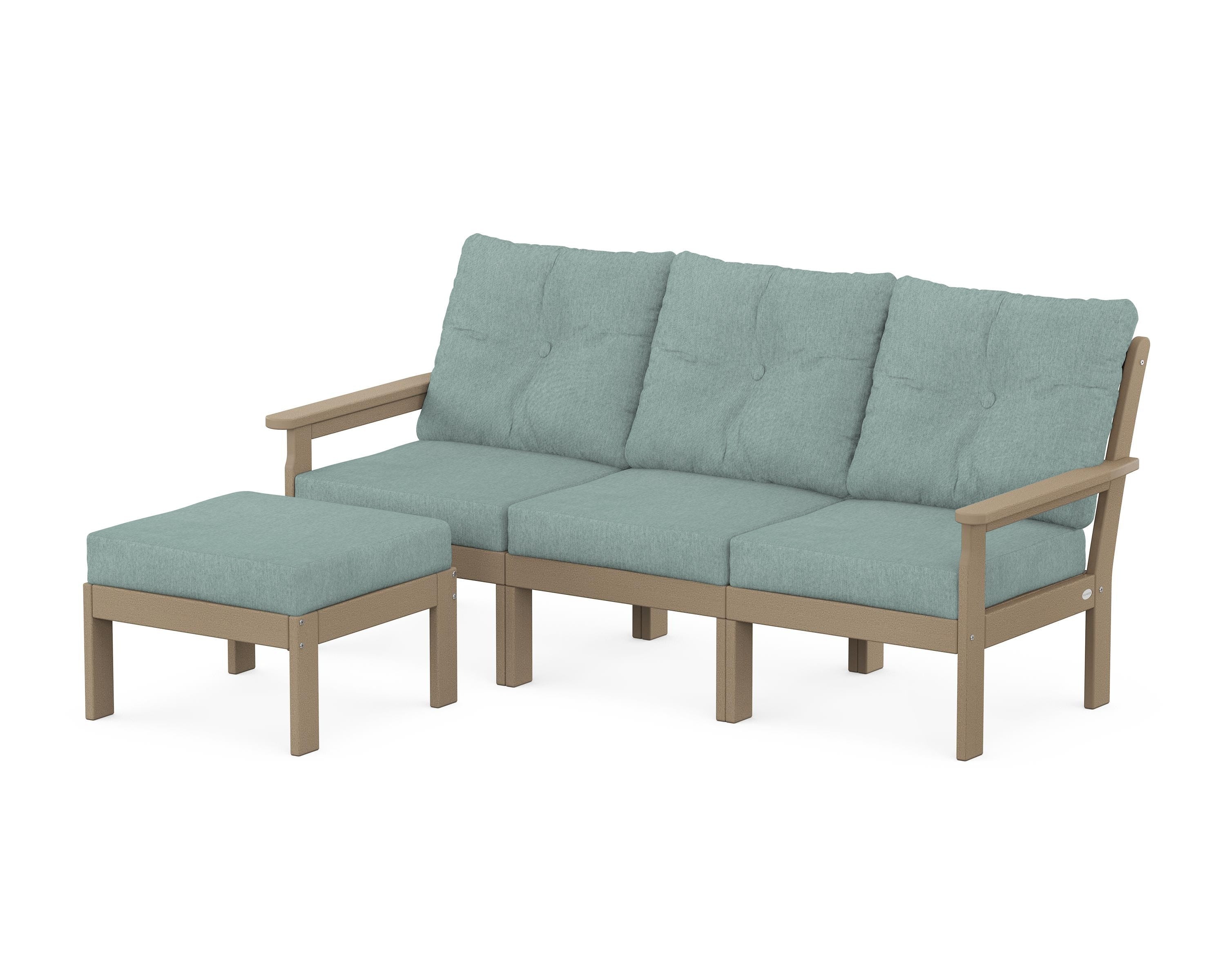 POLYWOOD Vineyard 4-Piece Sectional with Ottoman in Vintage Sahara / Glacier Spa