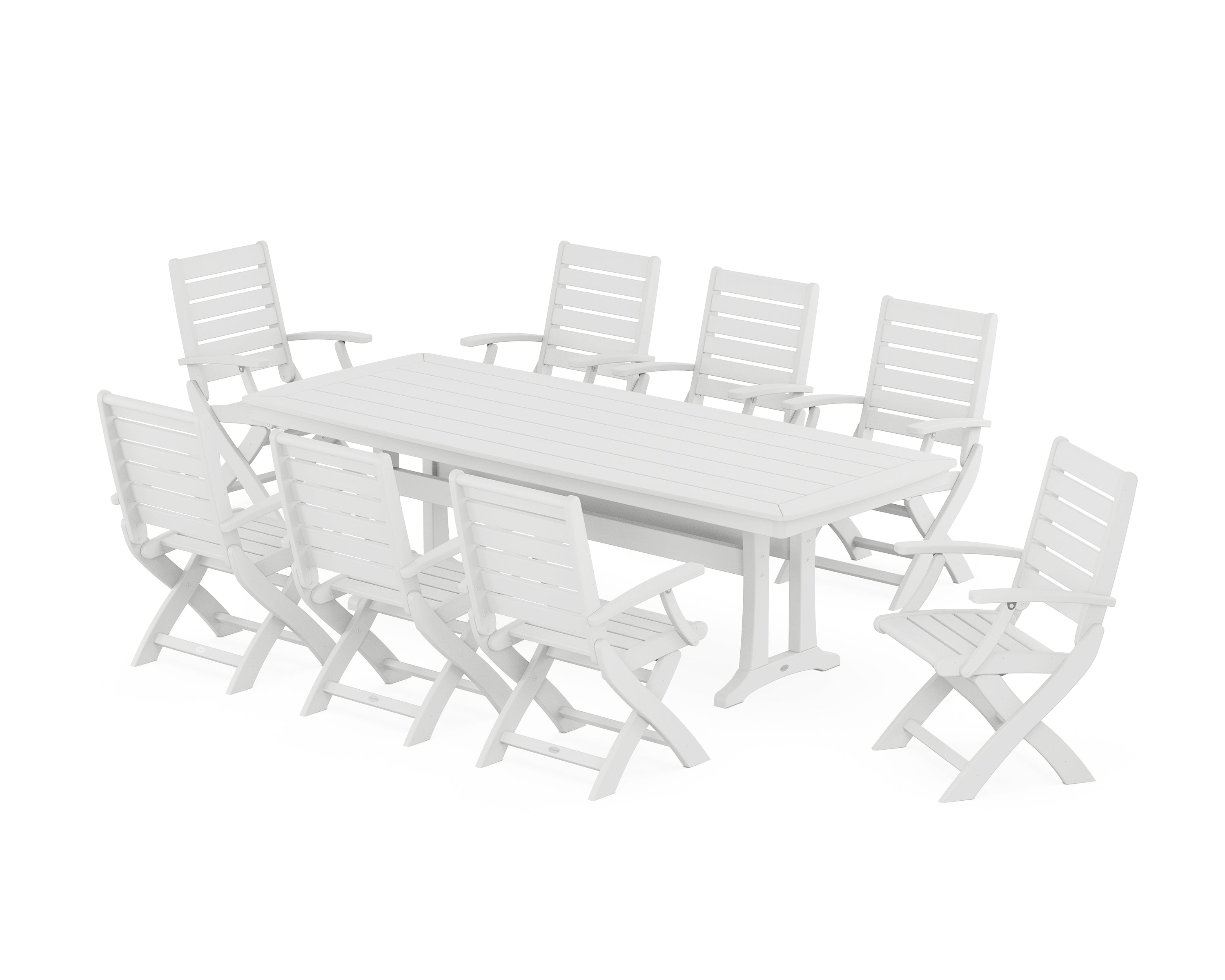 POLYWOOD® Signature Folding 9-Piece Dining Set with Trestle Legs in White