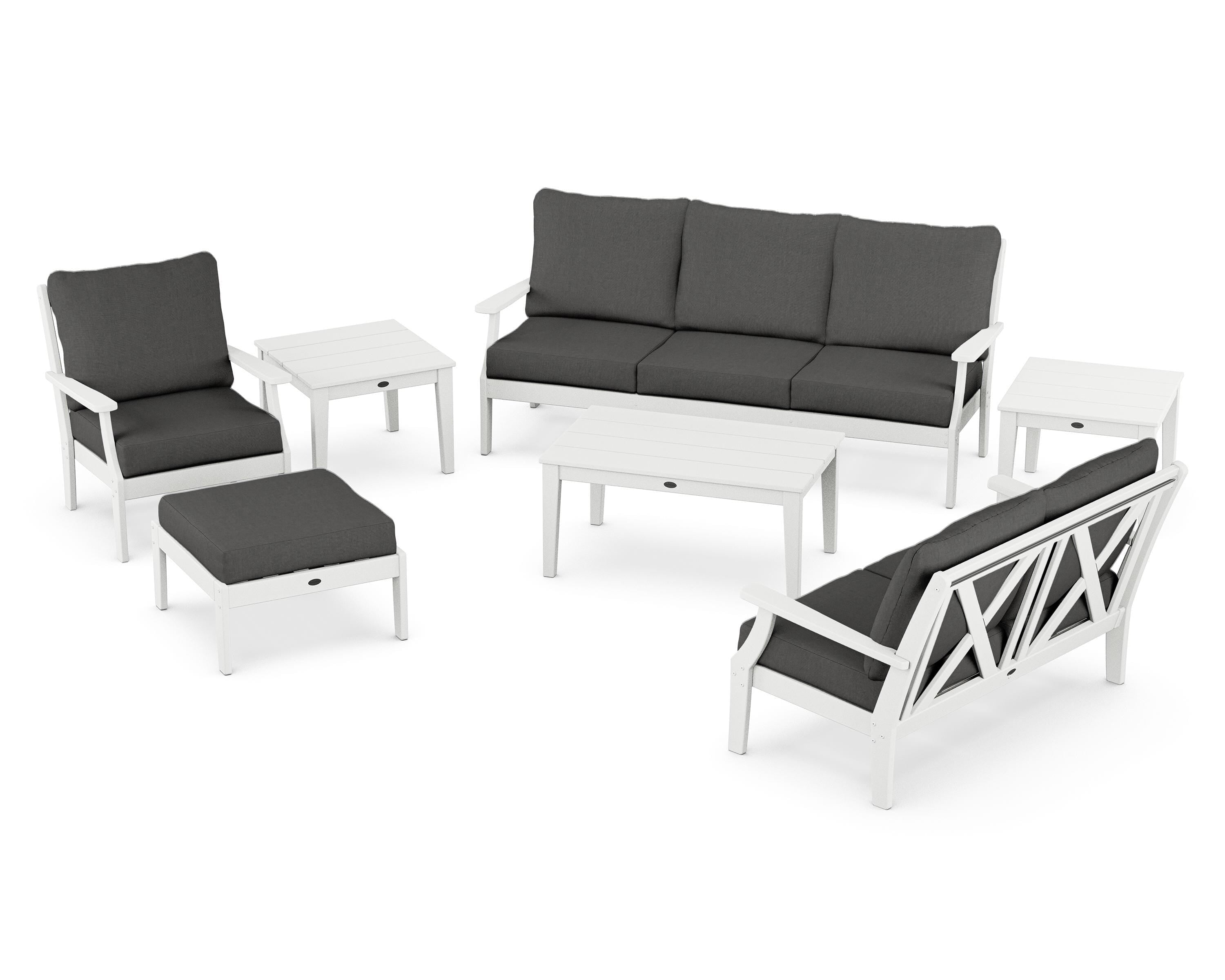 POLYWOOD Braxton 7-Piece Deep Seating Set in White / Spectrum Carbon