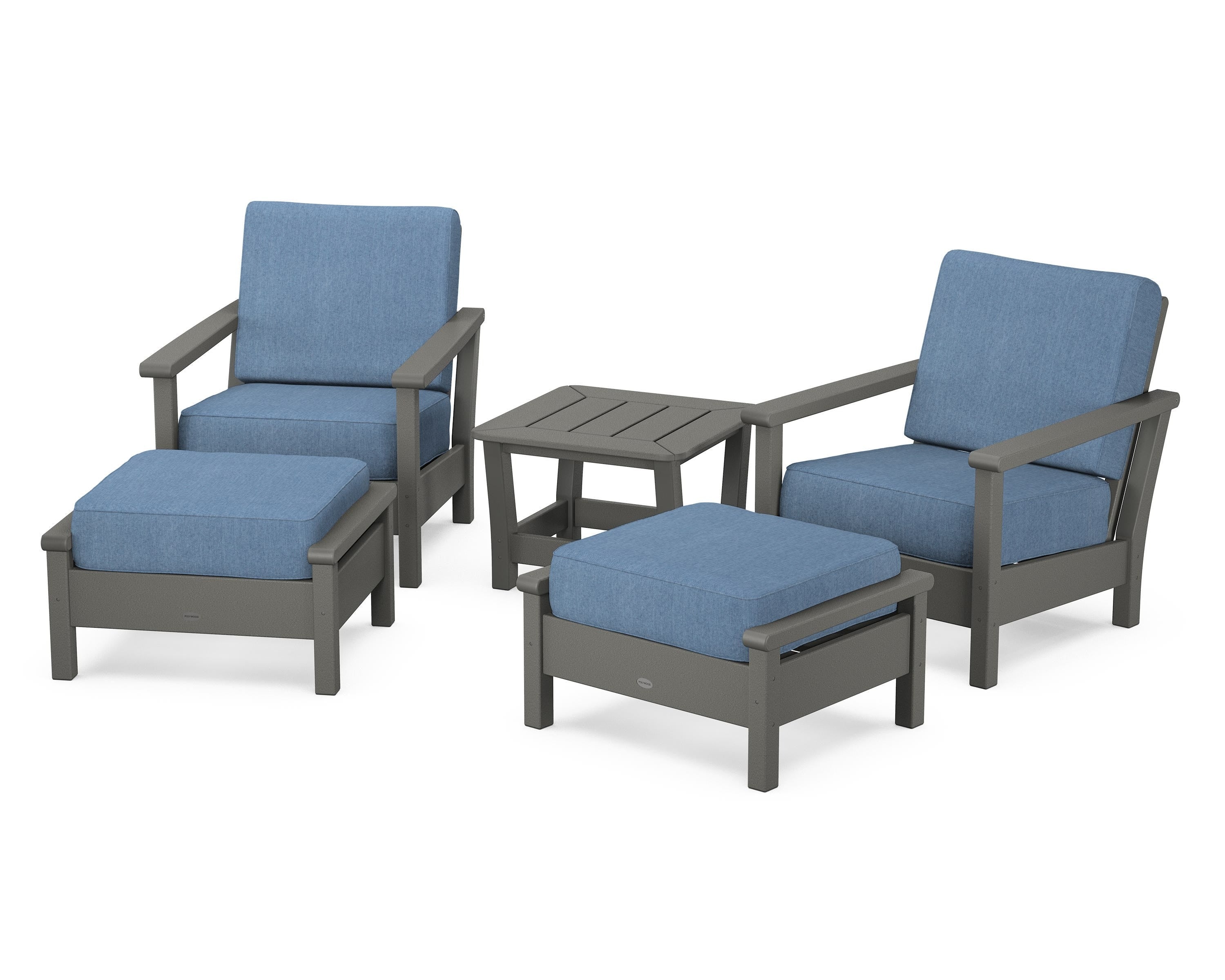 POLYWOOD Harbour 5-Piece Deep Seating Chair Set in Slate Grey / Sky Blue