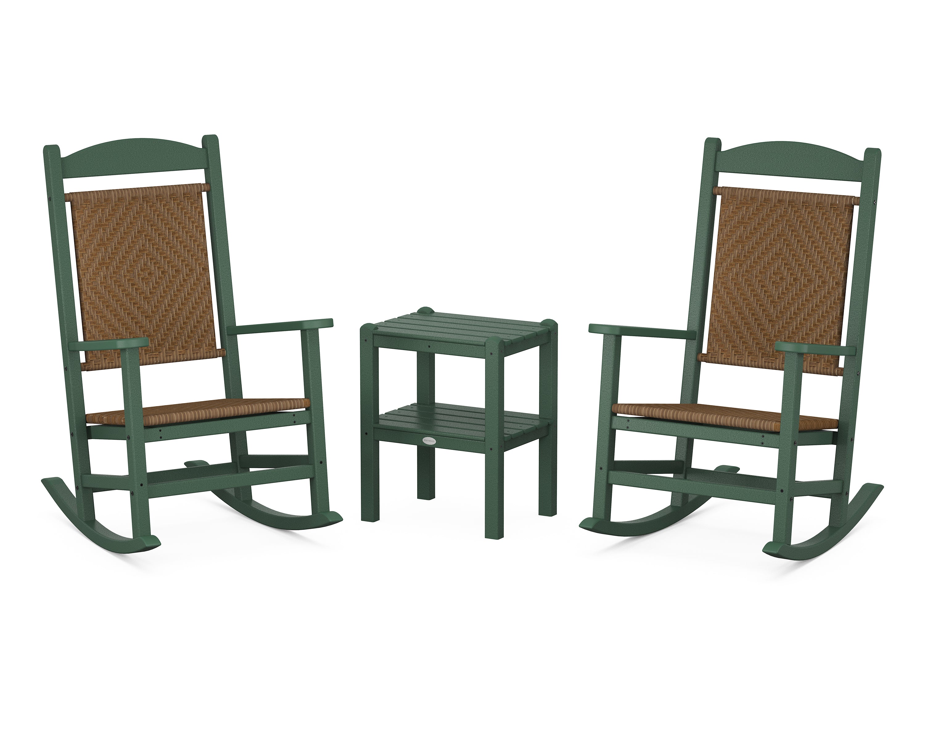 POLYWOOD Presidential Woven Rocker 3-Piece Set in Green / Tigerwood