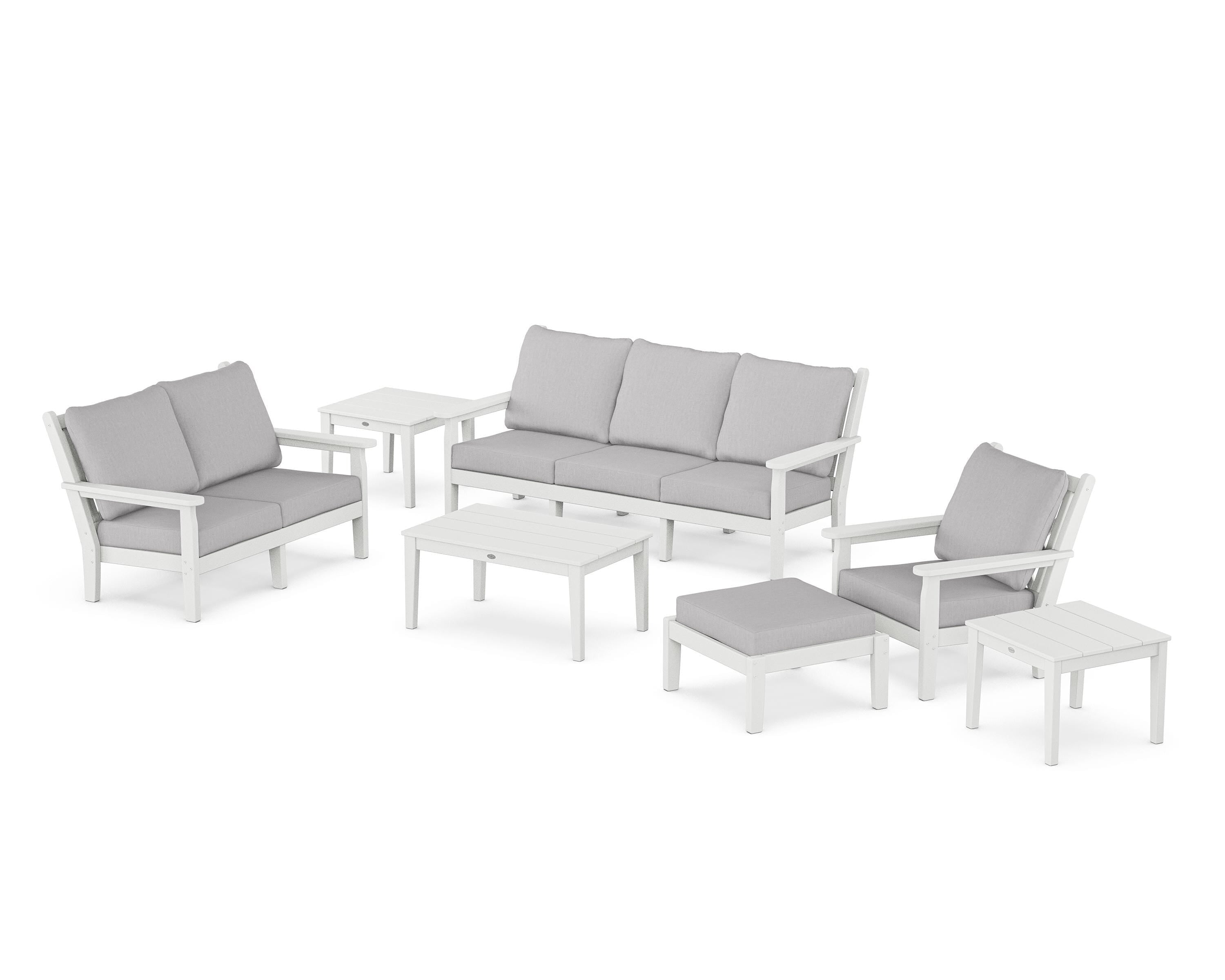 POLYWOOD Chippendale 7-Piece Deep Seating Set in White / Granite