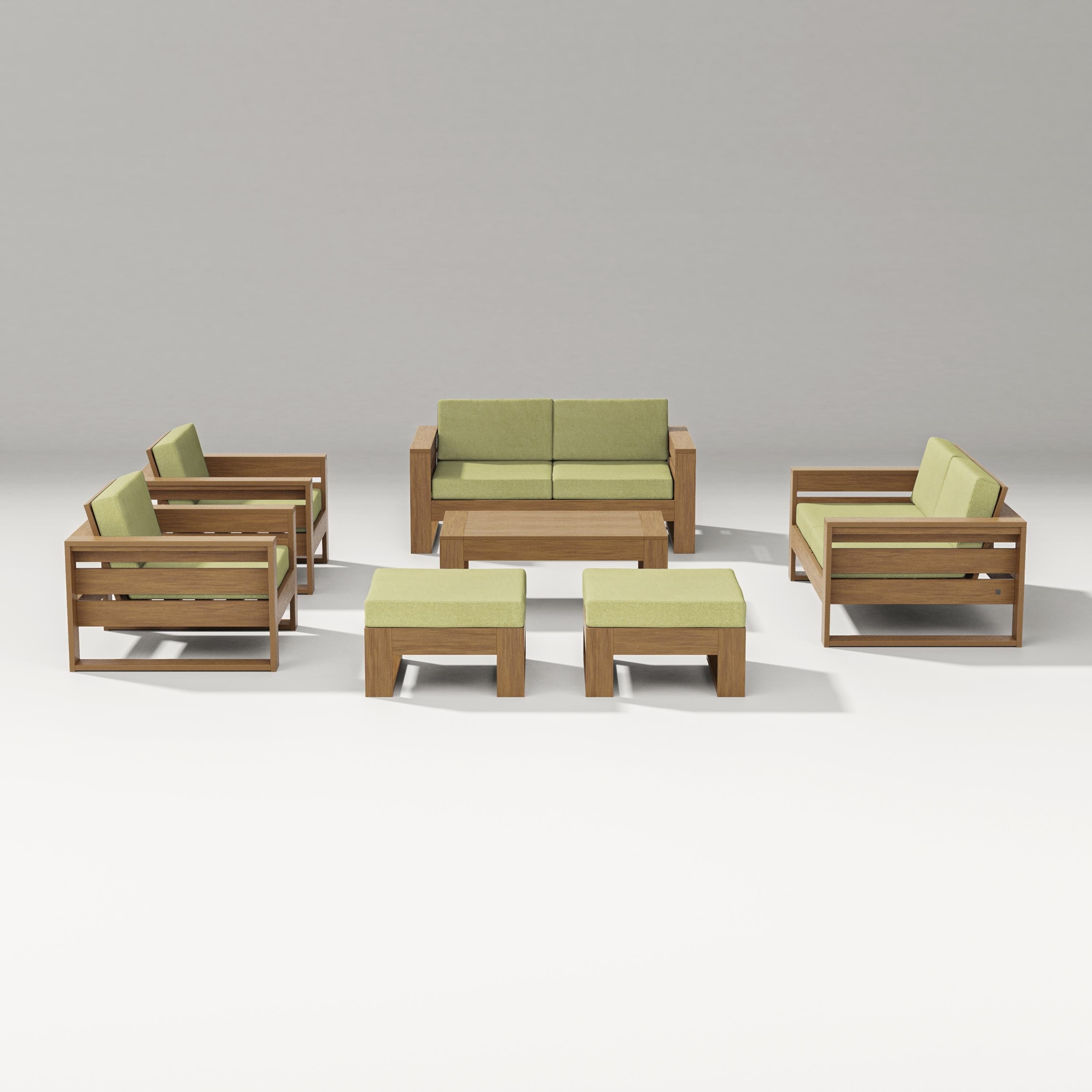 PW Designer Series Latitude 7-Piece Lounge Loveseat Set in Natural / Chartreuse Boucle