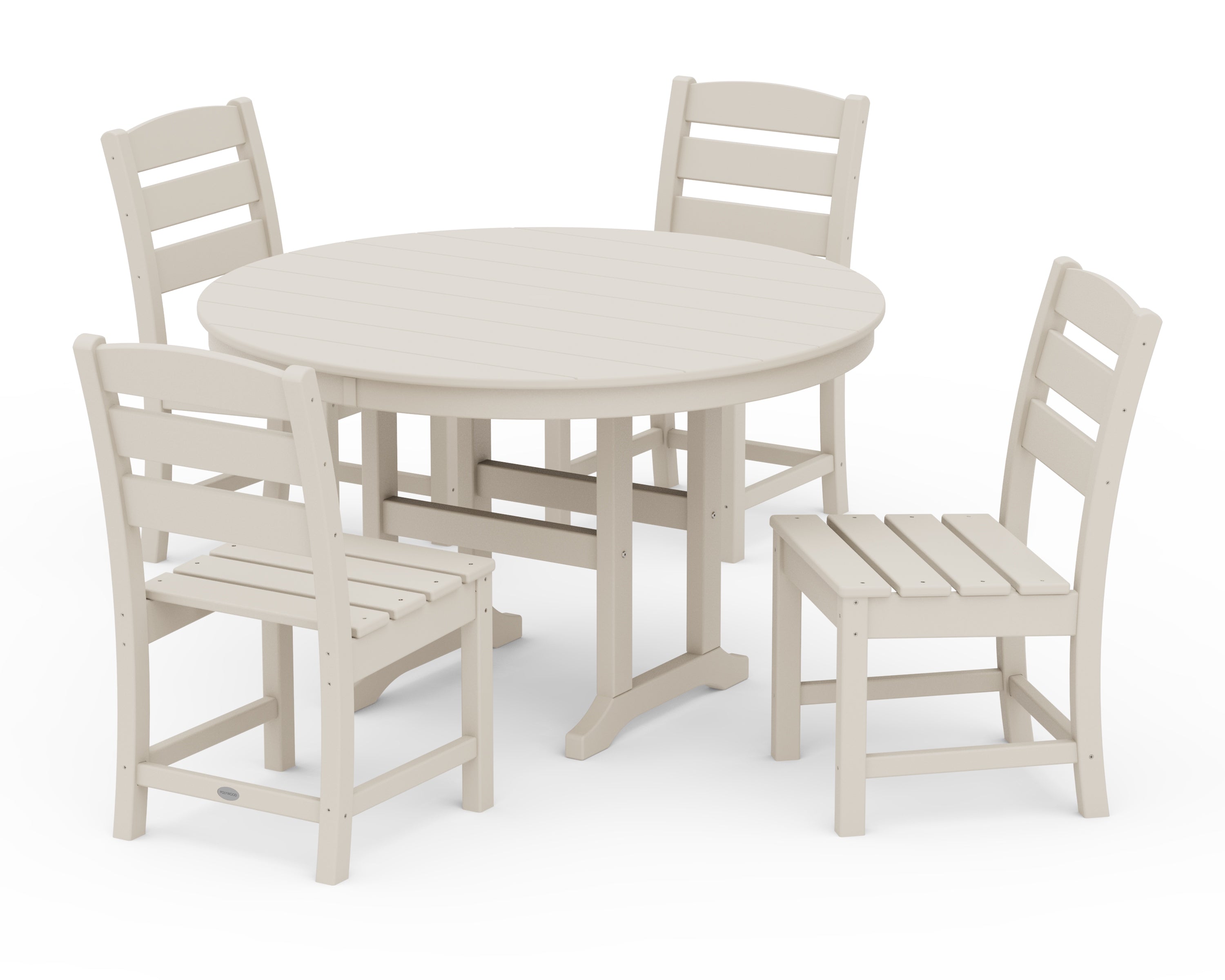 POLYWOOD Lakeside 5-Piece Round Farmhouse Side Chair Dining Set in Sand