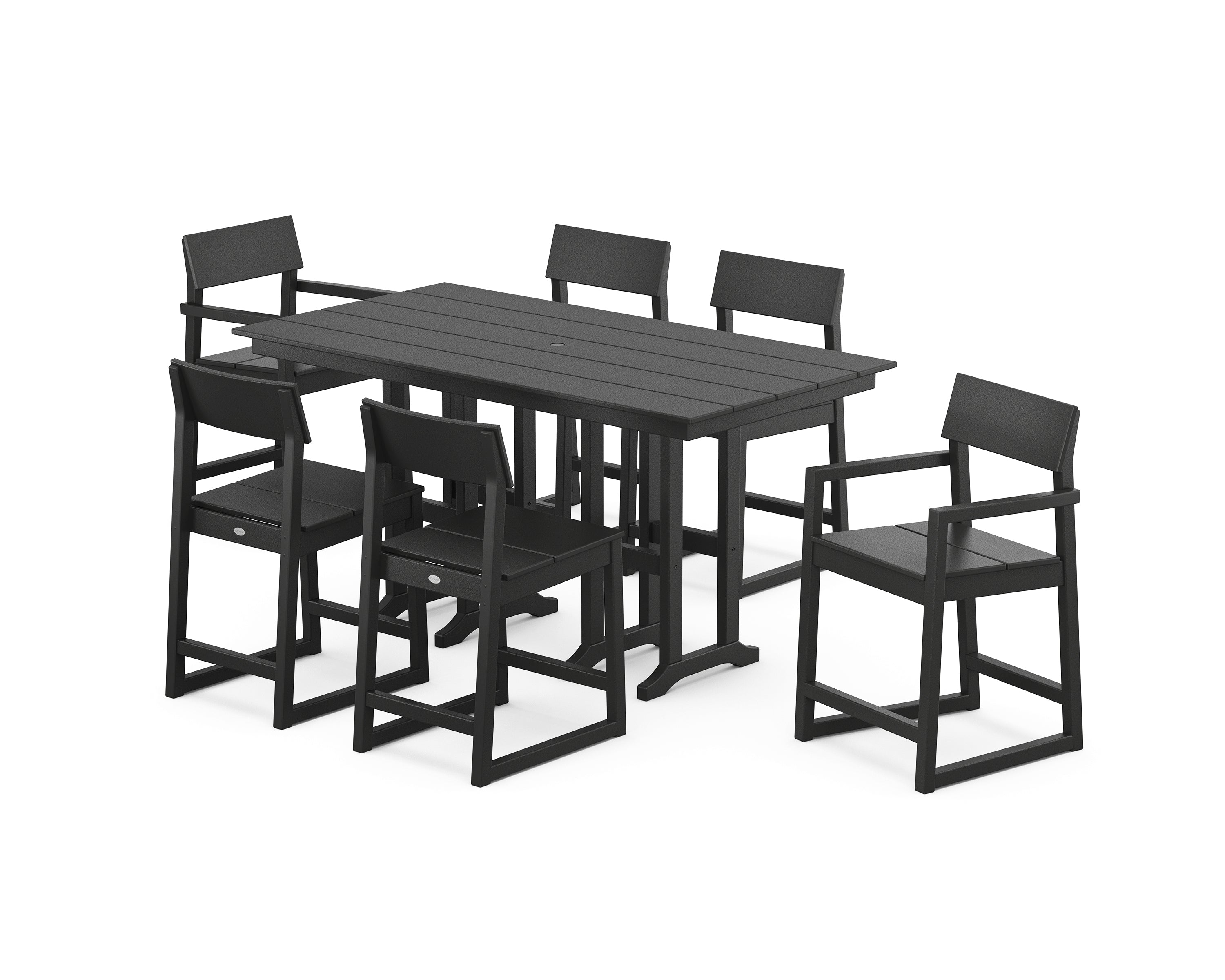 POLYWOOD EDGE 7-Piece Farmhouse Counter Set in Black