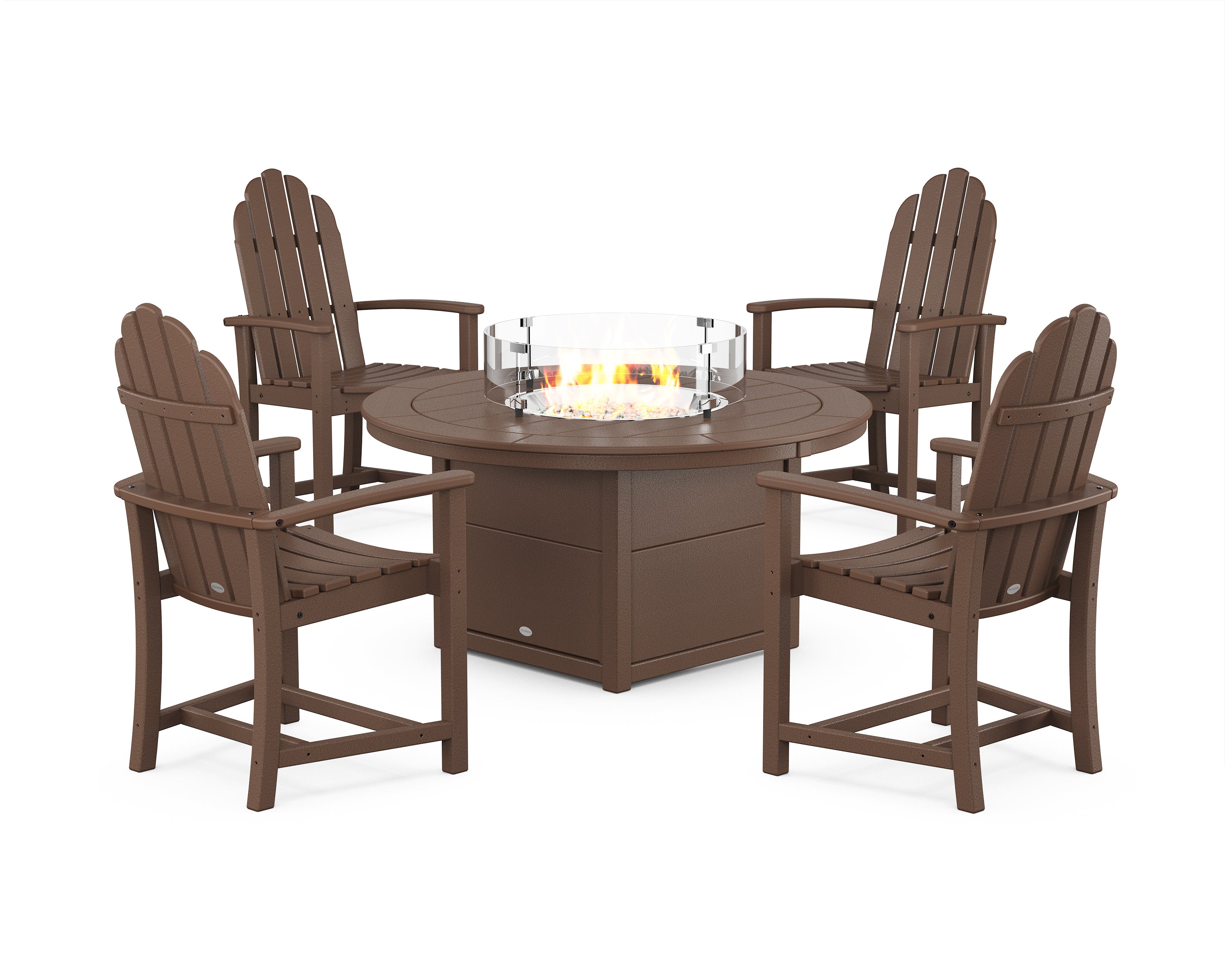 POLYWOOD® Classic 4-Piece Upright Adirondack Conversation Set with Fire Pit Table in Mahogany