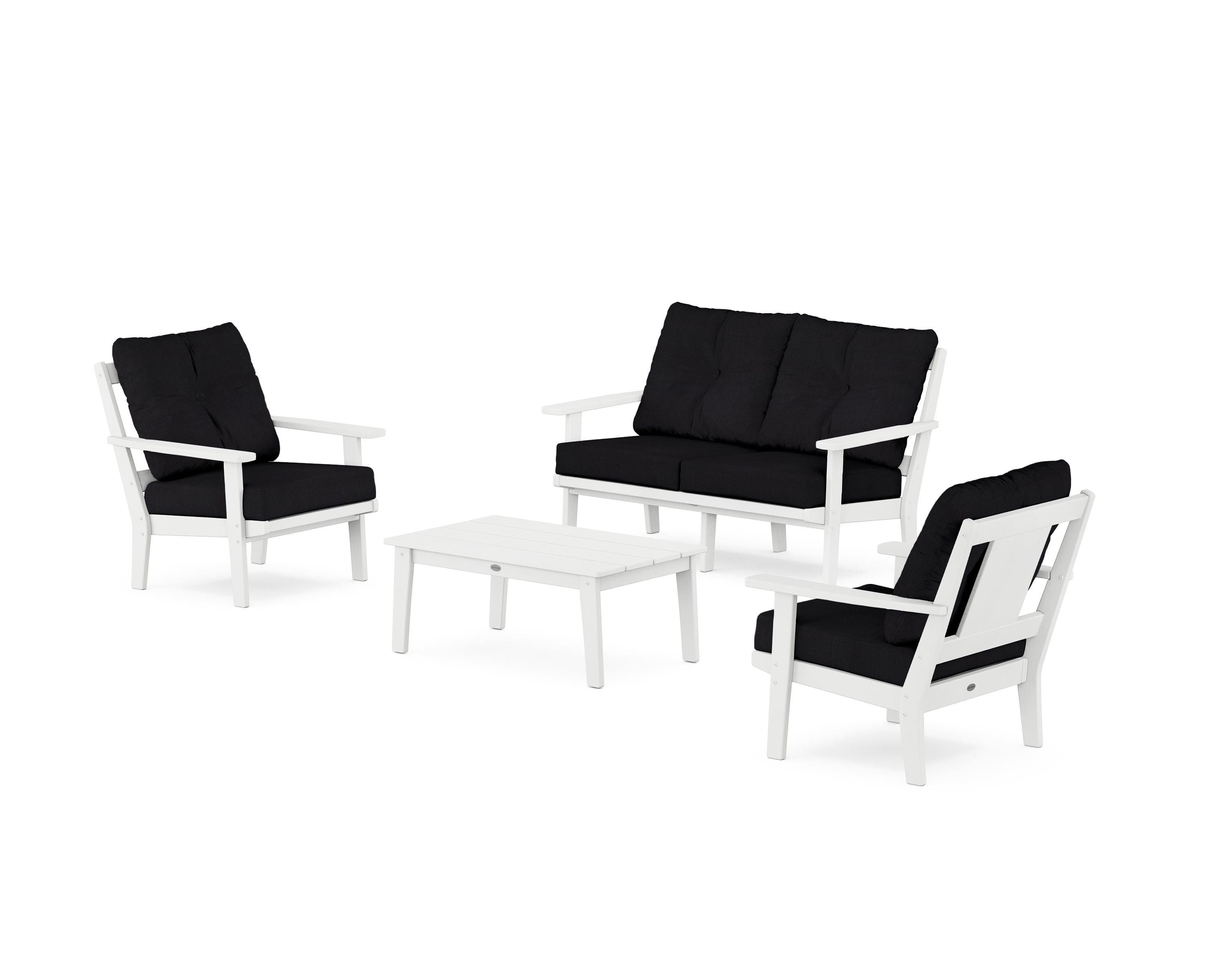 POLYWOOD Prairie 4-Piece Deep Seating Set with Loveseat in White / Midnight Linen