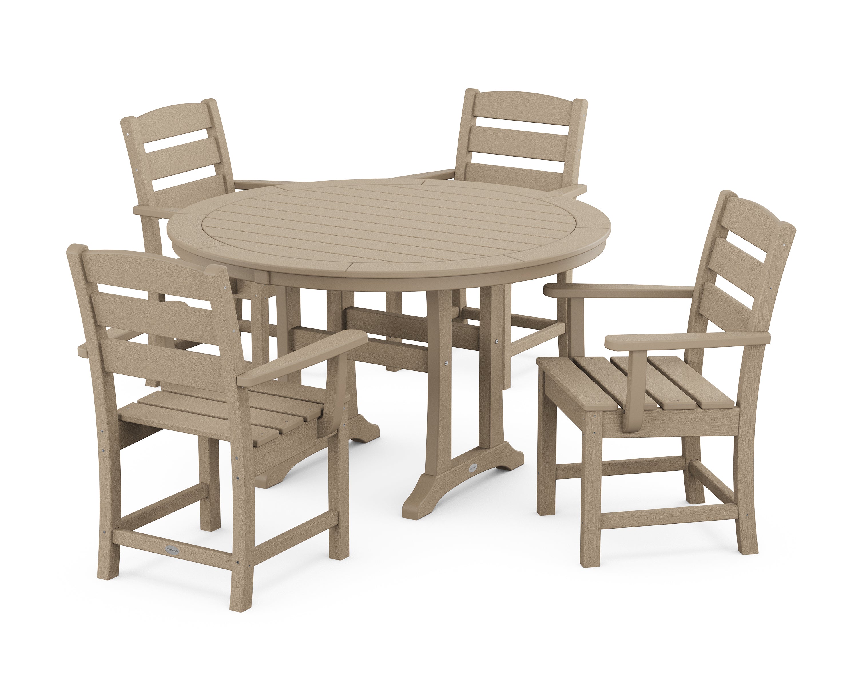 POLYWOOD® Lakeside 5-Piece Round Dining Set with Trestle Legs in Vintage Sahara