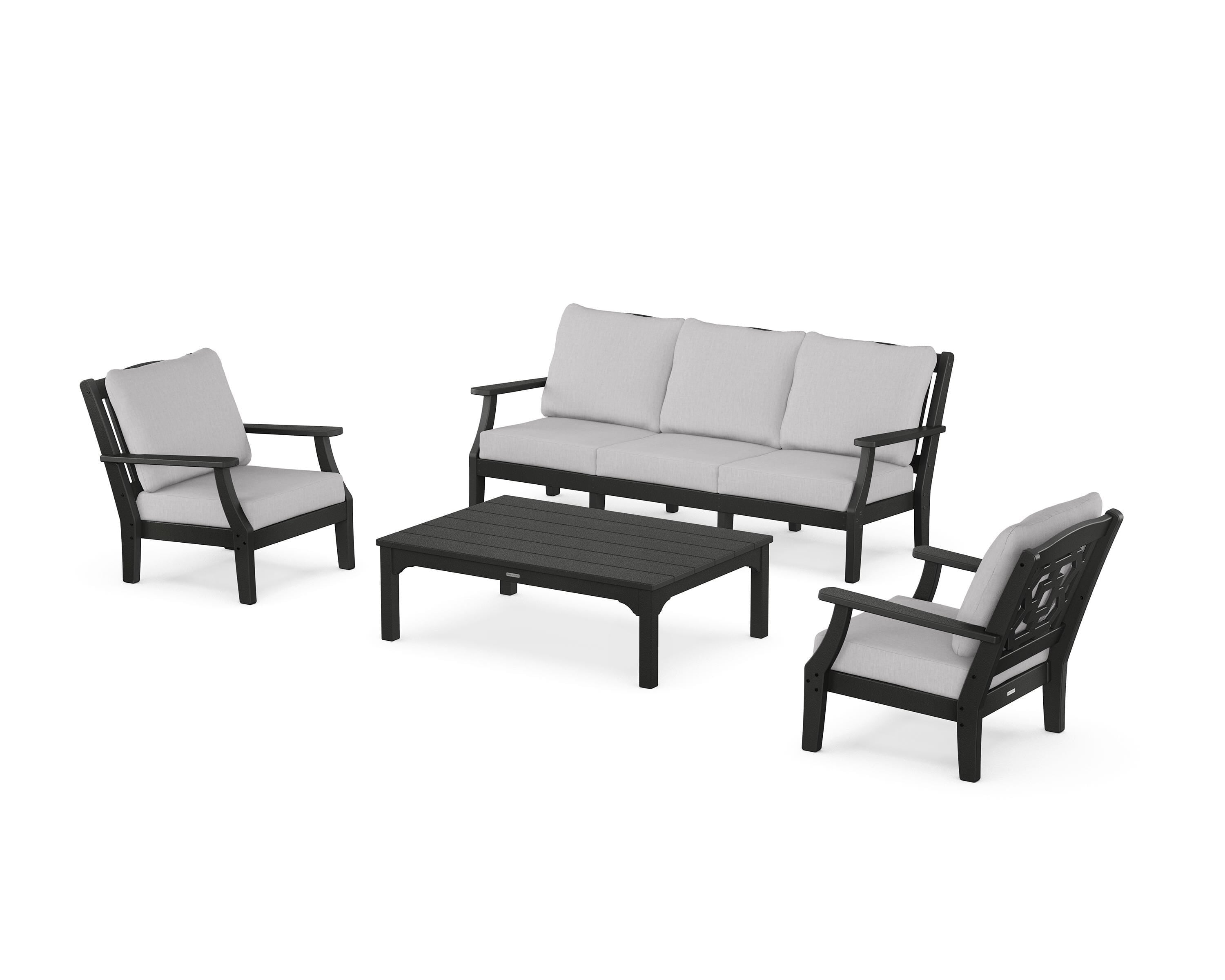 Martha Stewart by POLYWOOD Chinoiserie 4-Piece Deep Seating Set with Sofa in Black / Granite