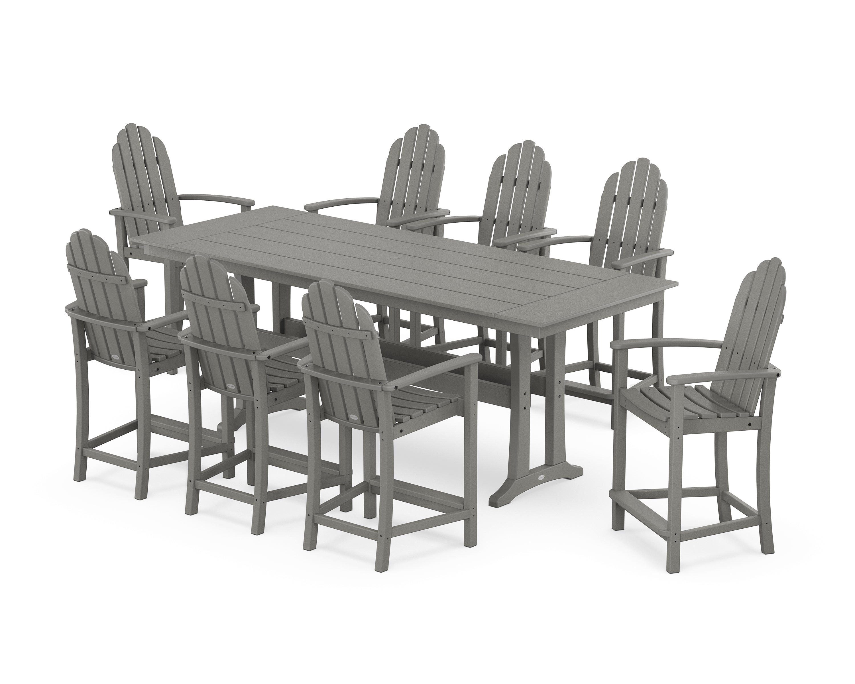 POLYWOOD Classic Adirondack 9-Piece Farmhouse Counter Set with Trestle Legs in Slate Grey