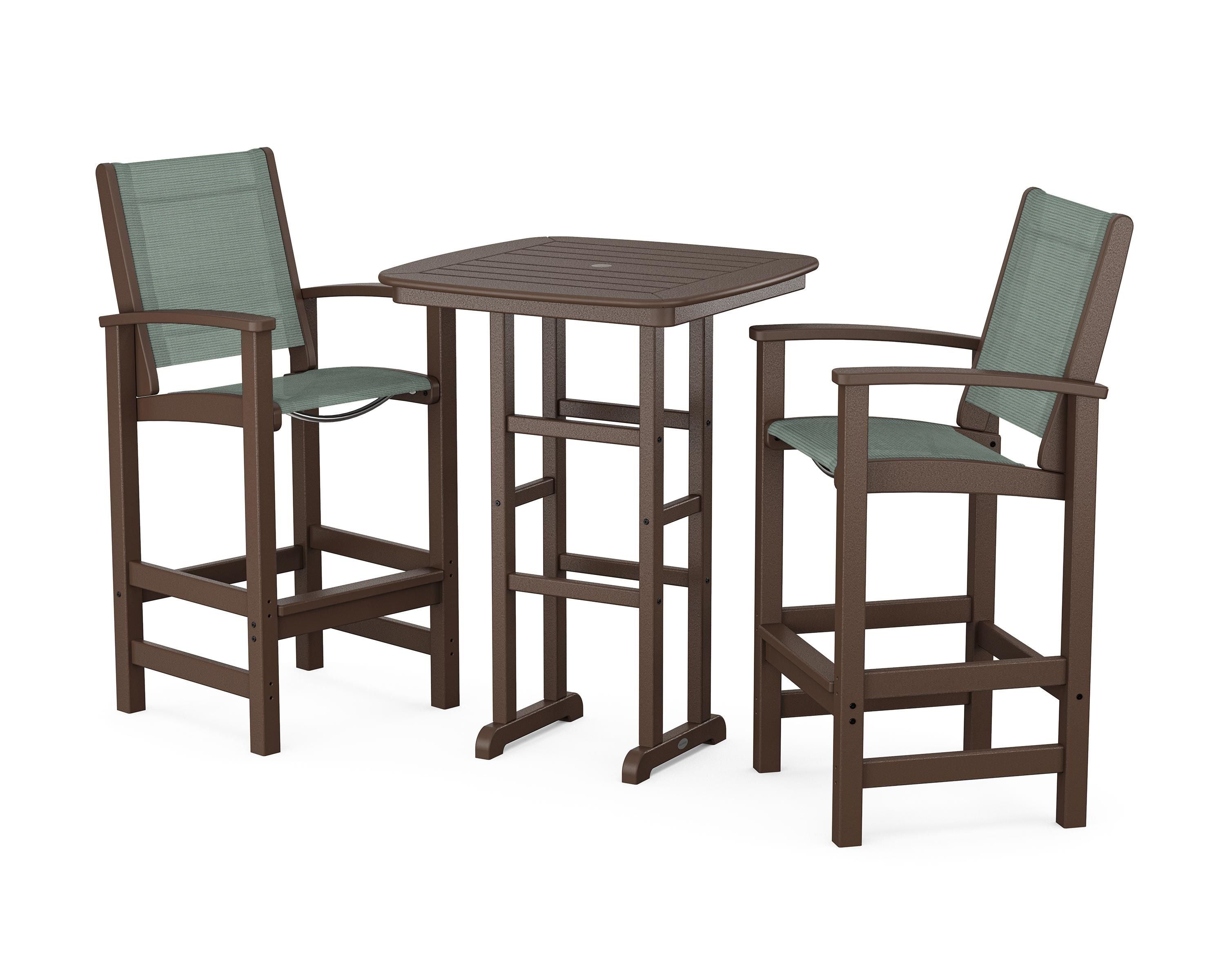POLYWOOD Coastal 3-Piece Bar Set in Mahogany / Dupioni Sea Mist Sling
