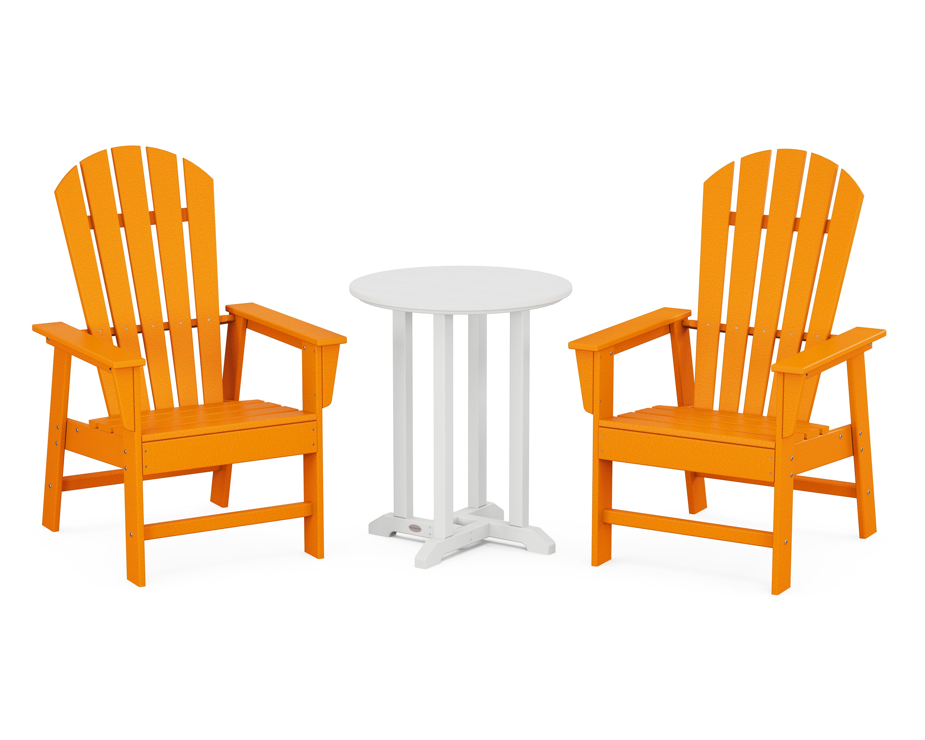 POLYWOOD South Beach 3-Piece Round Farmhouse Bistro Dining Set in Tangerine / White