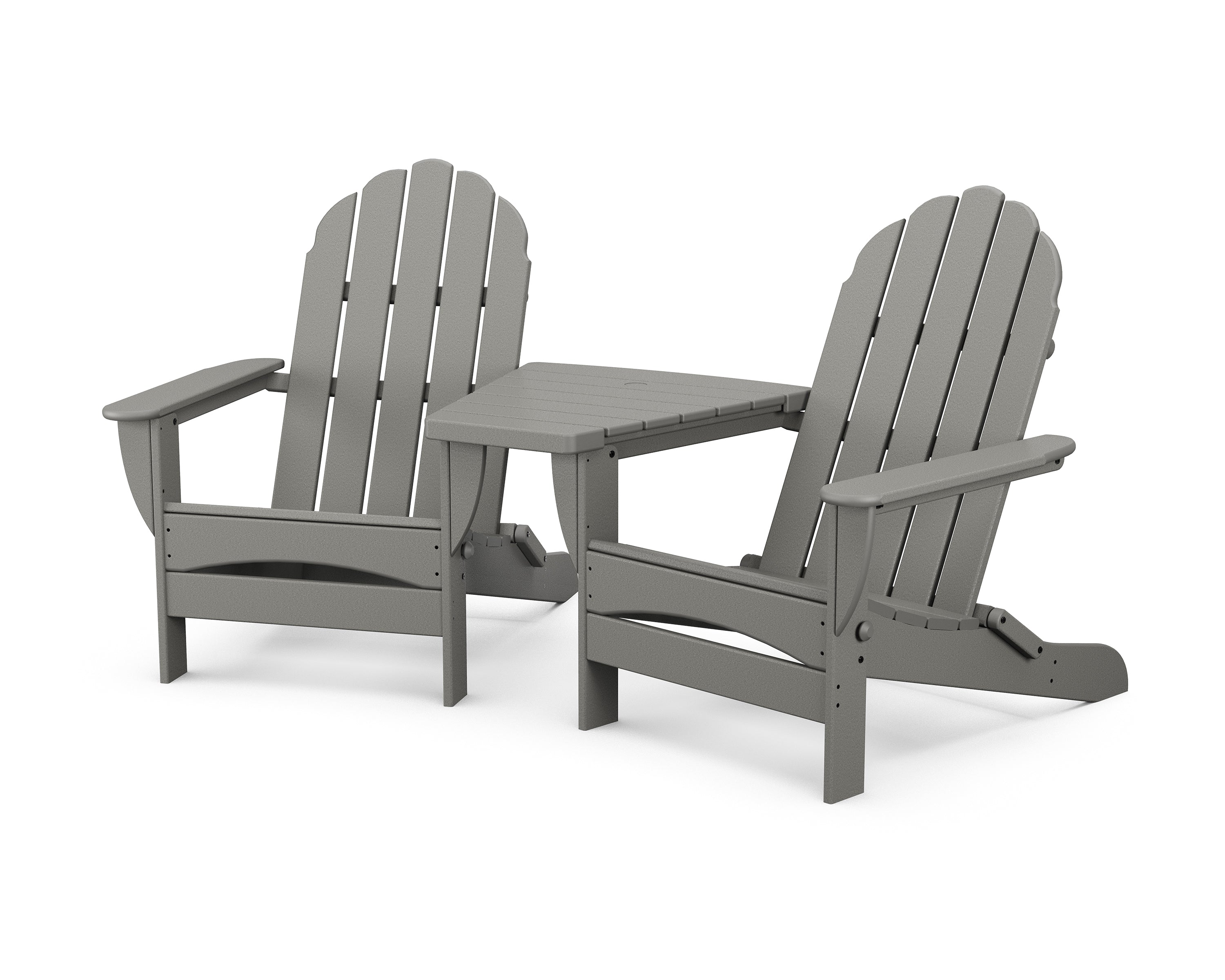POLYWOOD Classic Oversized Adirondacks with Angled Connecting Table in Slate Grey