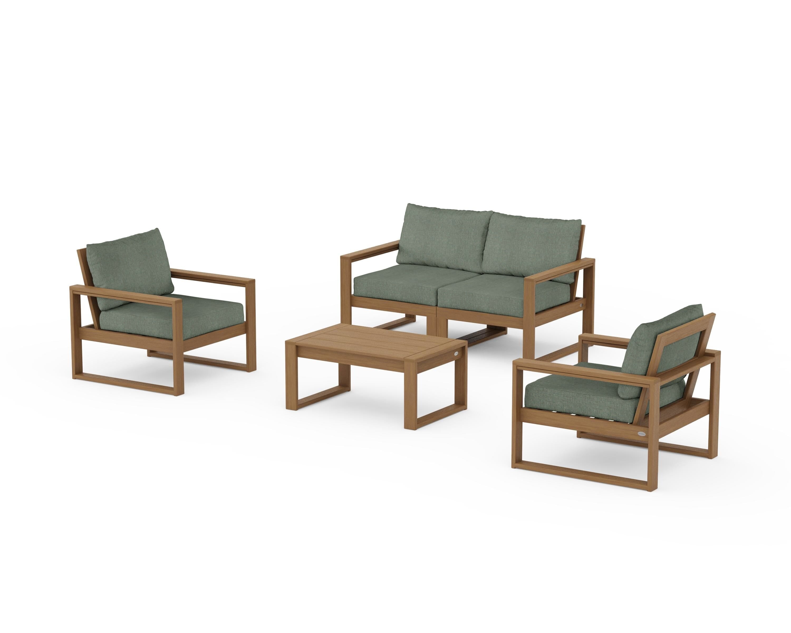 POLYWOOD EDGE Sectional 4-Piece Deep Seating Set with Loveseat in Natural / Cast Sage