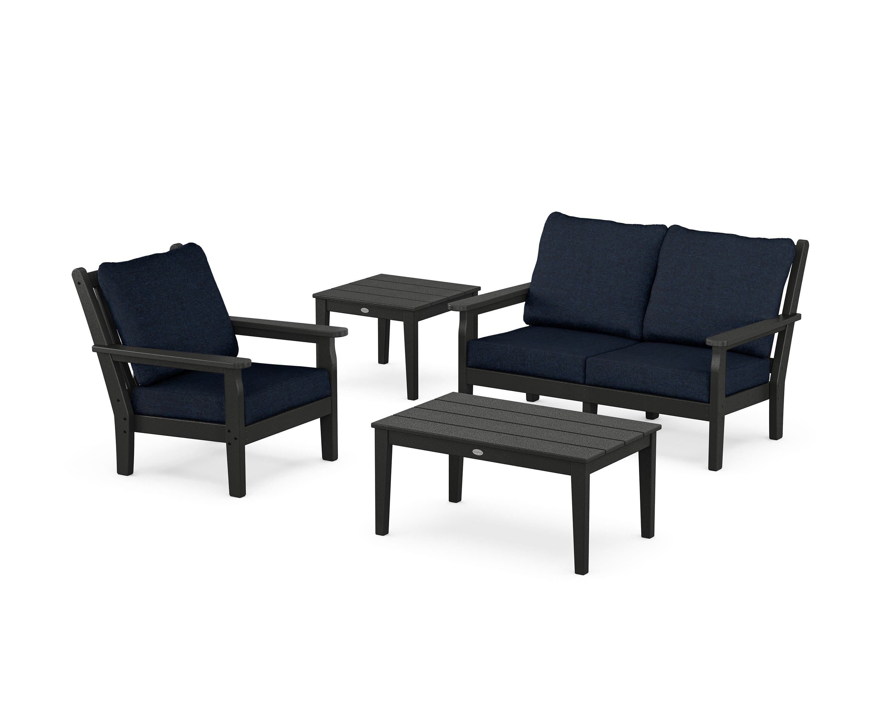 POLYWOOD Chippendale 4-Piece Deep Seating Set in Black / Marine Indigo
