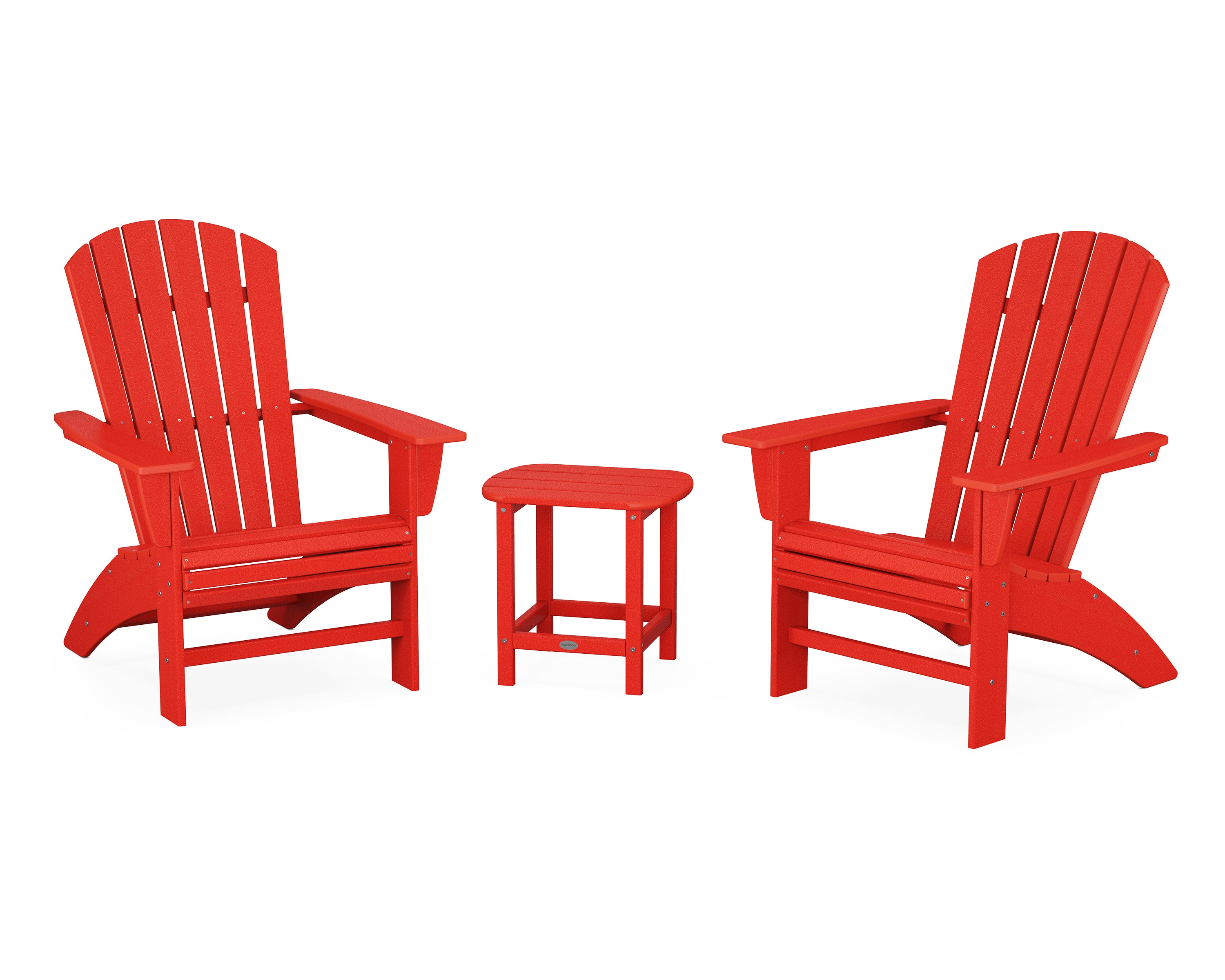POLYWOOD Nautical 3-Piece Curveback Adirondack Set in Sunset Red