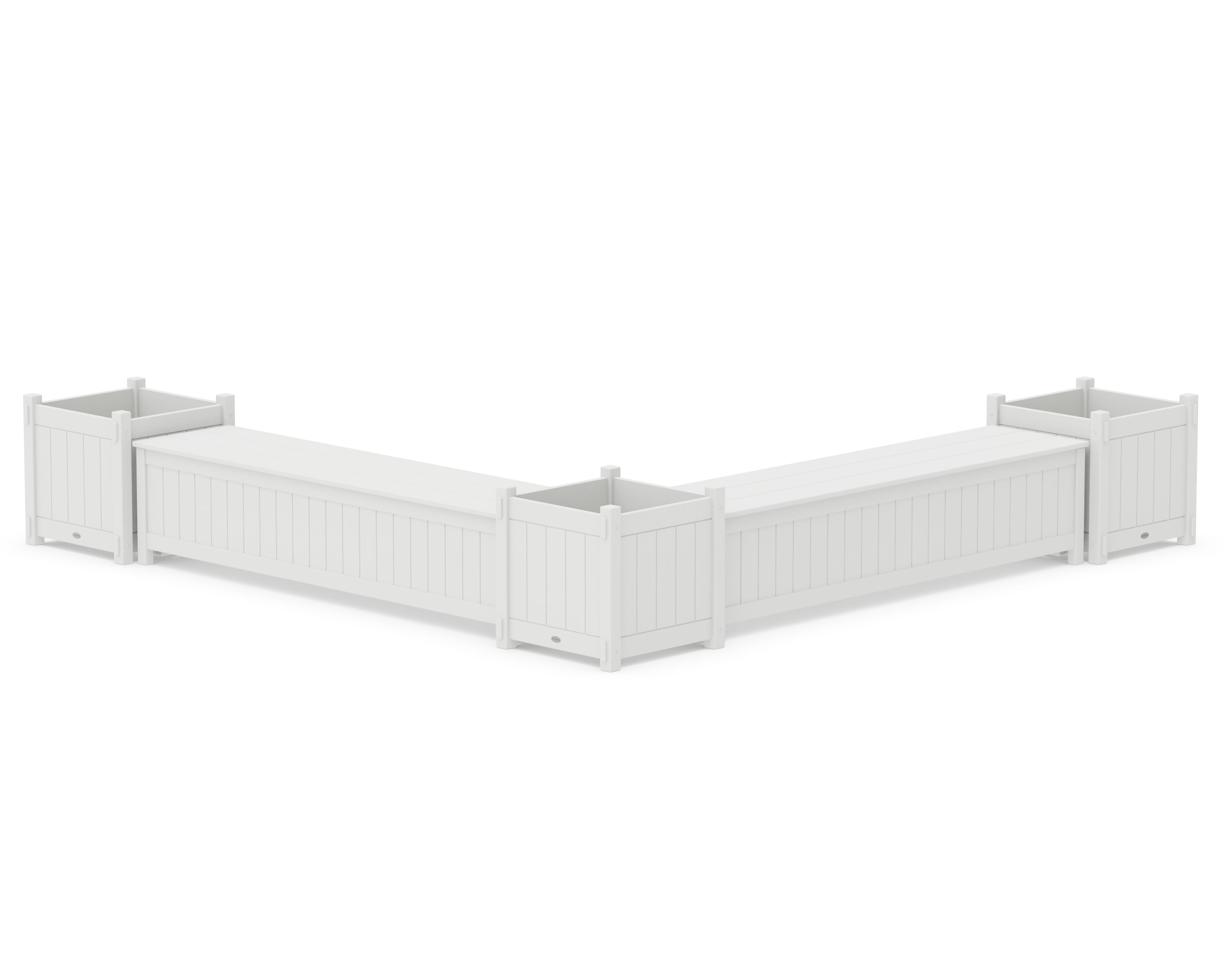 POLYWOOD 72" Vineyard L- Shaped Planter Storage Bench Corner Set- Large in White