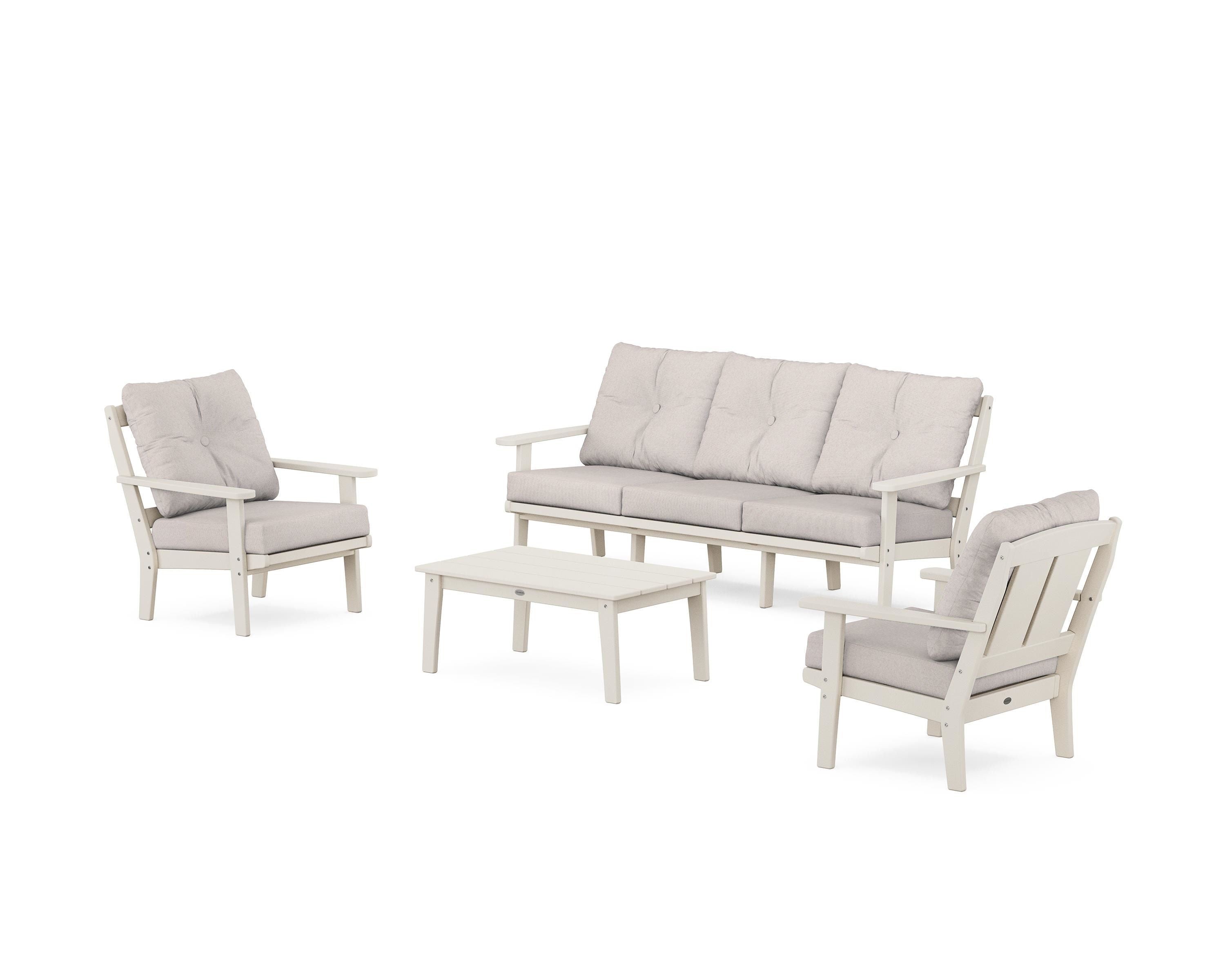 POLYWOOD Mission 4-Piece Deep Seating Set with Sofa in Sand / Dune Burlap