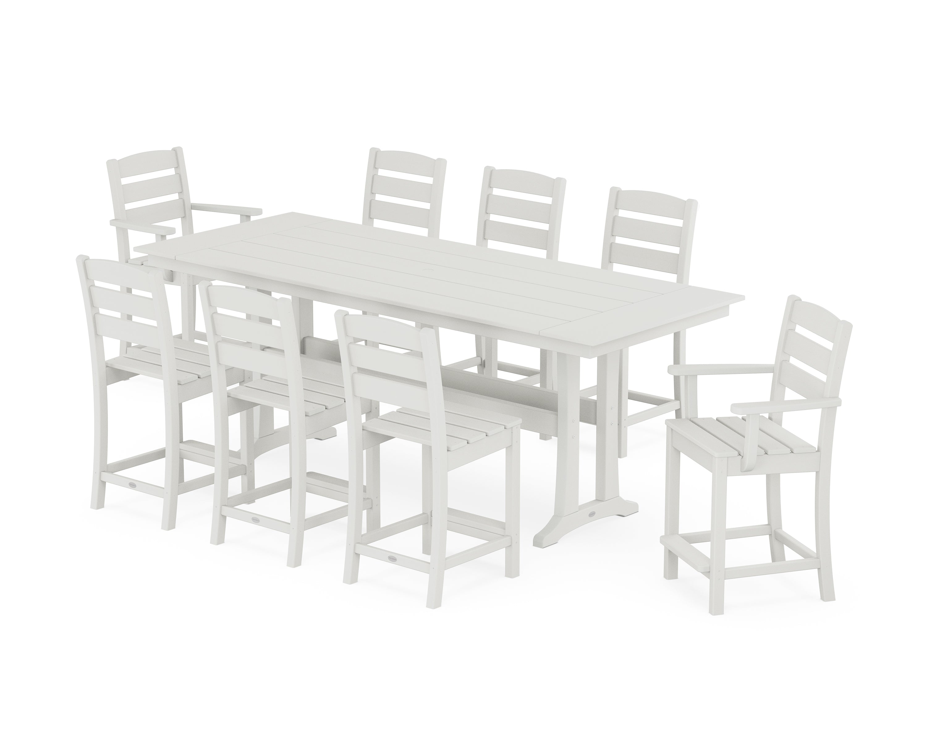 POLYWOOD Lakeside 9-Piece Farmhouse Counter Set with Trestle Legs in Vintage White