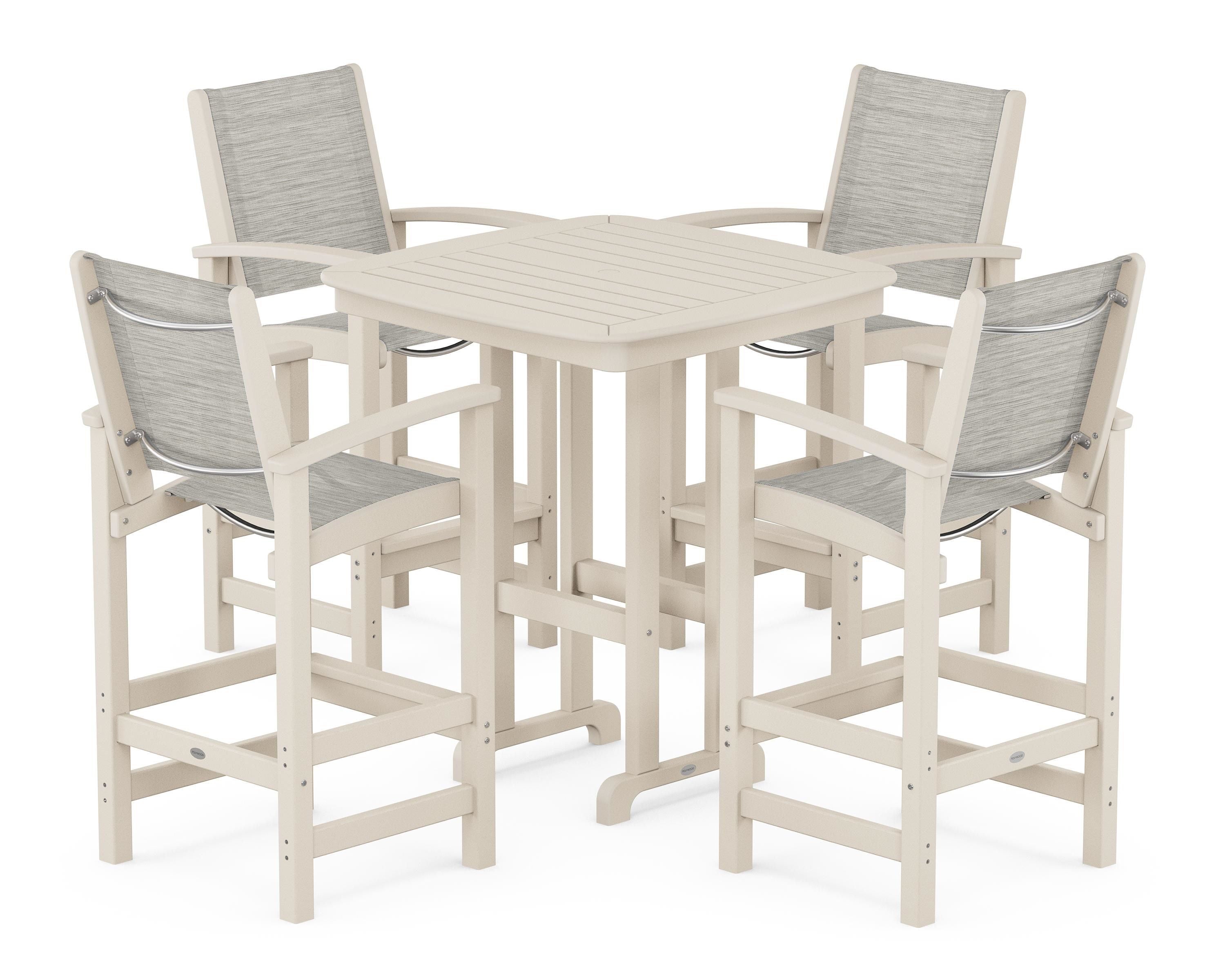 POLYWOOD Coastal 5-Piece Bar Set in Sand / Birch Sling