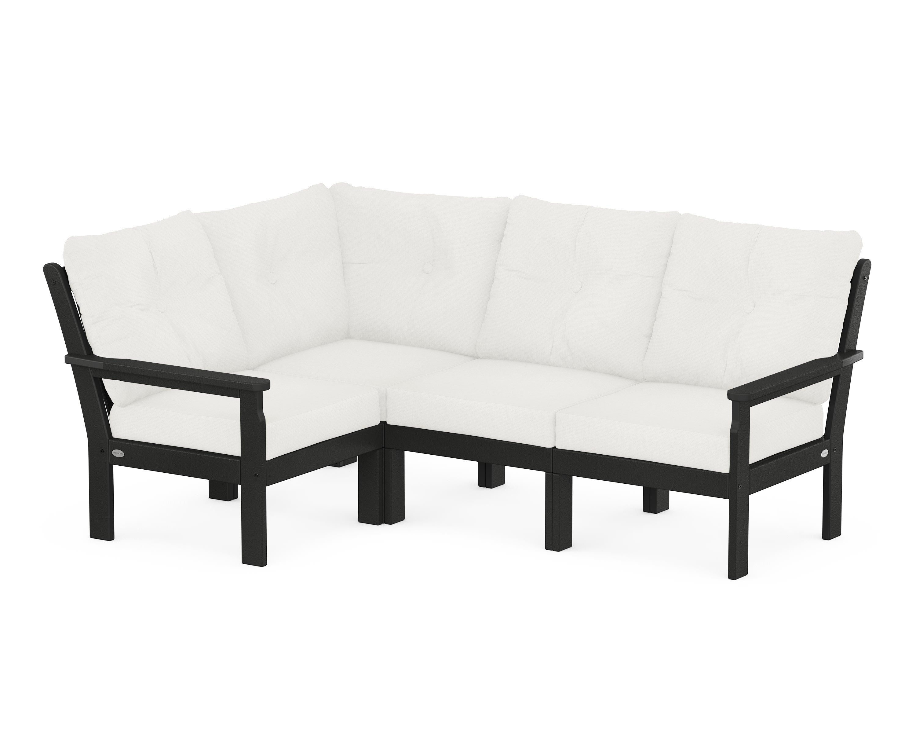 POLYWOOD Vineyard 4-Piece Sectional in Black / Natural Linen
