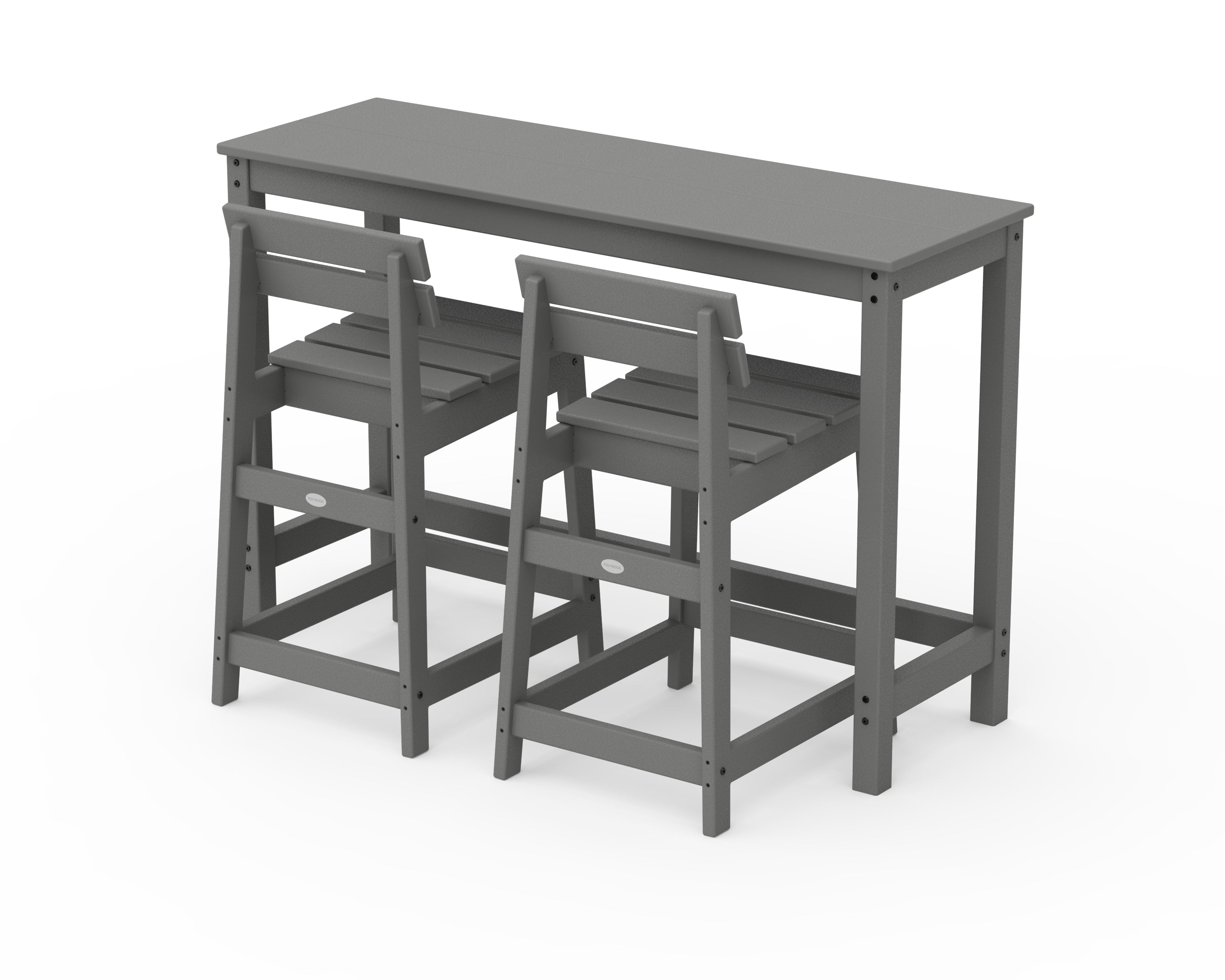 POLYWOOD Modern Studio Plaza Lowback Counter Chair 3-Piece Balcony Set in Slate Grey