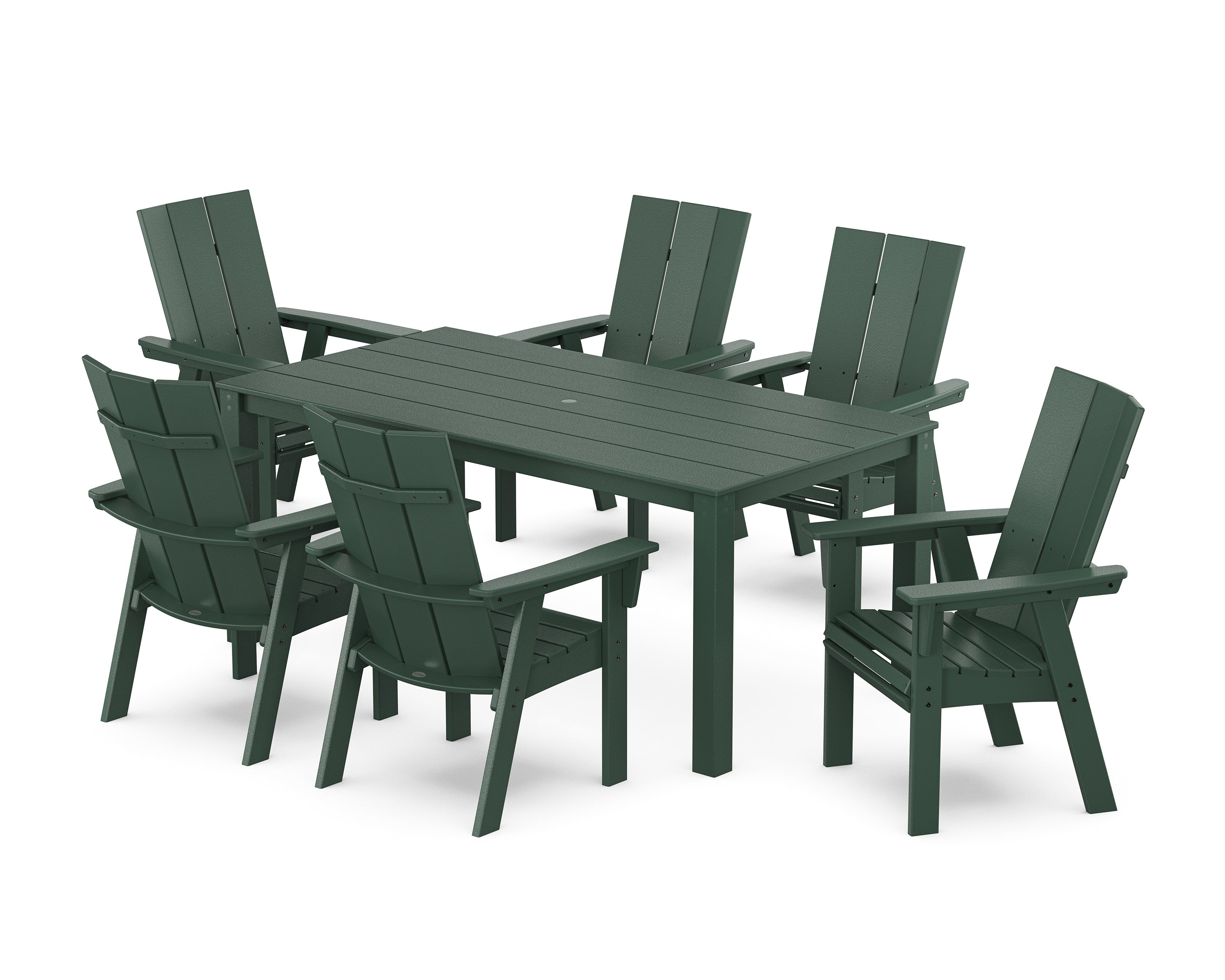 POLYWOOD Modern Curveback Adirondack 7-Piece Parsons Dining Set in Green