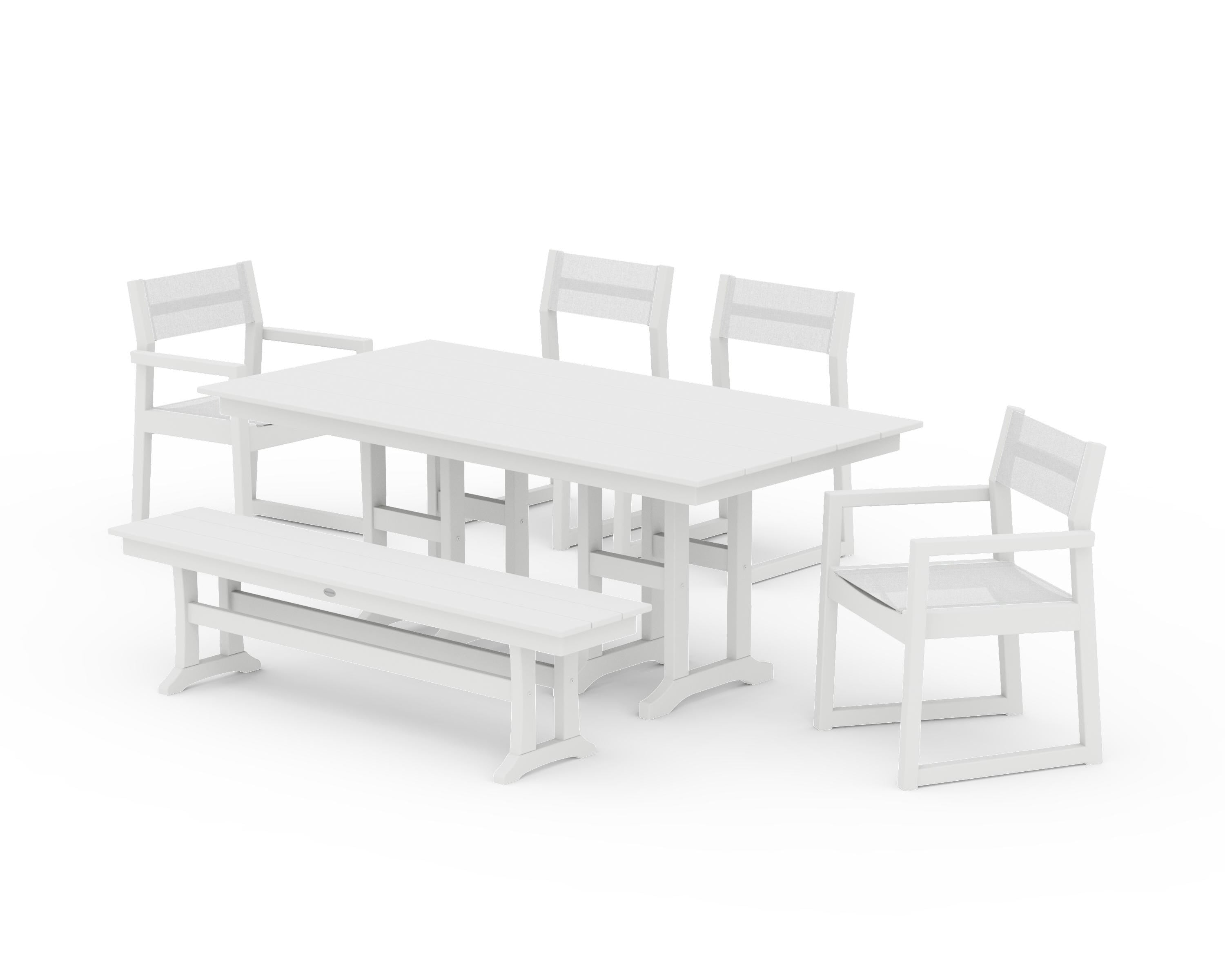POLYWOOD EDGE Sling 6-Piece Farmhouse Dining Set in White / White Sling