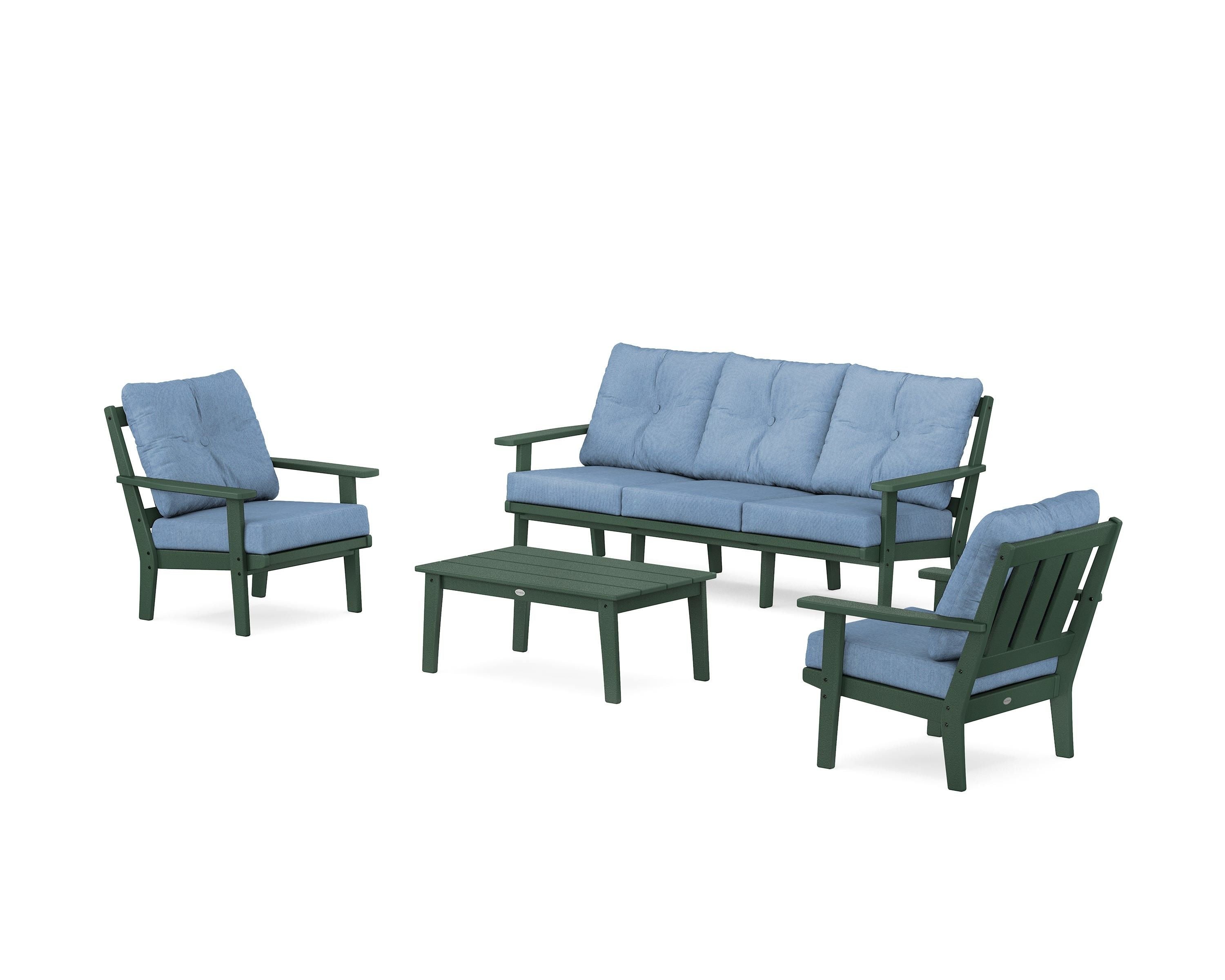 POLYWOOD Oxford 4-Piece Deep Seating Set with Sofa in Green / Sky Blue