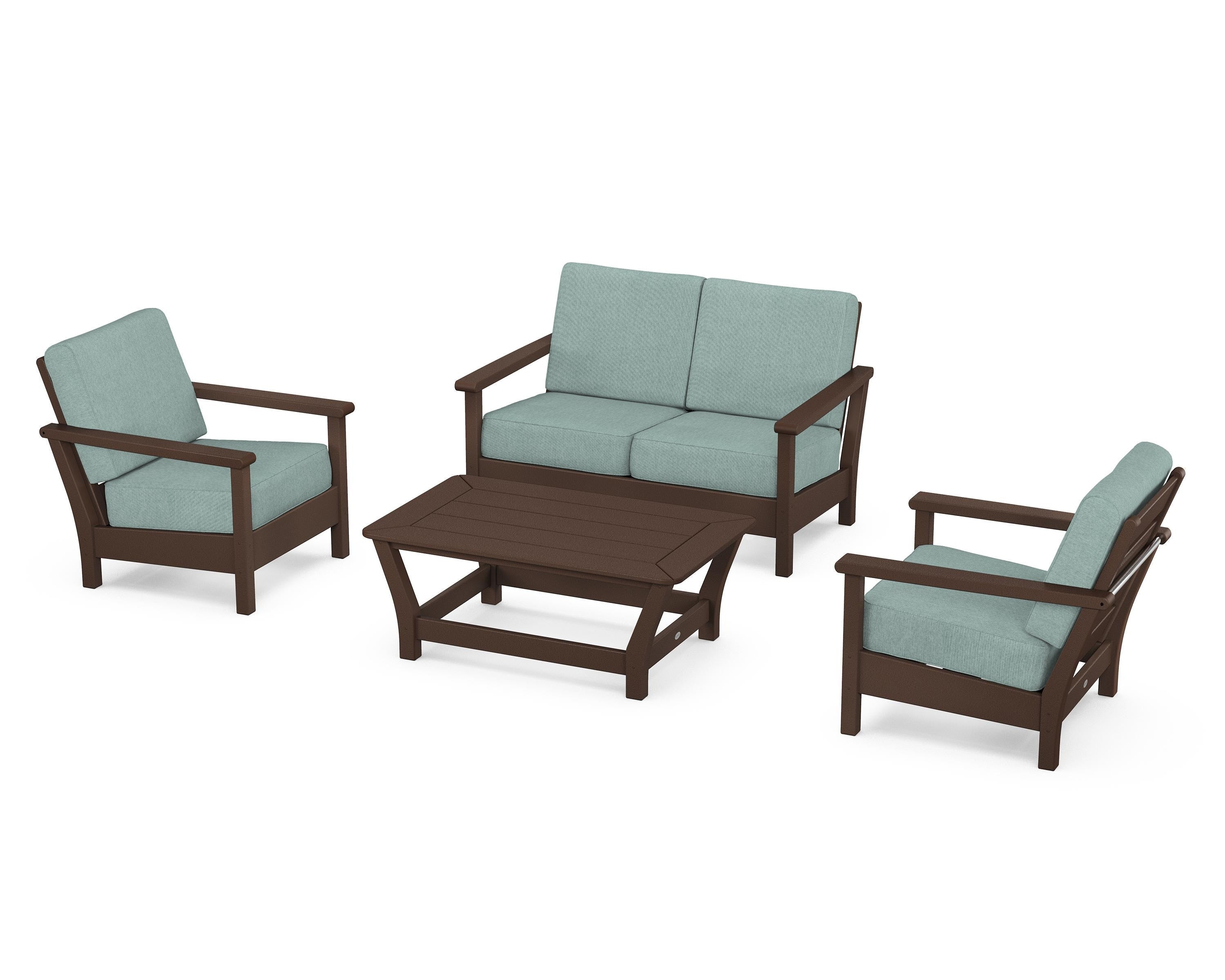 POLYWOOD Harbour 4-Piece Deep Seating Set in Mahogany / Glacier Spa