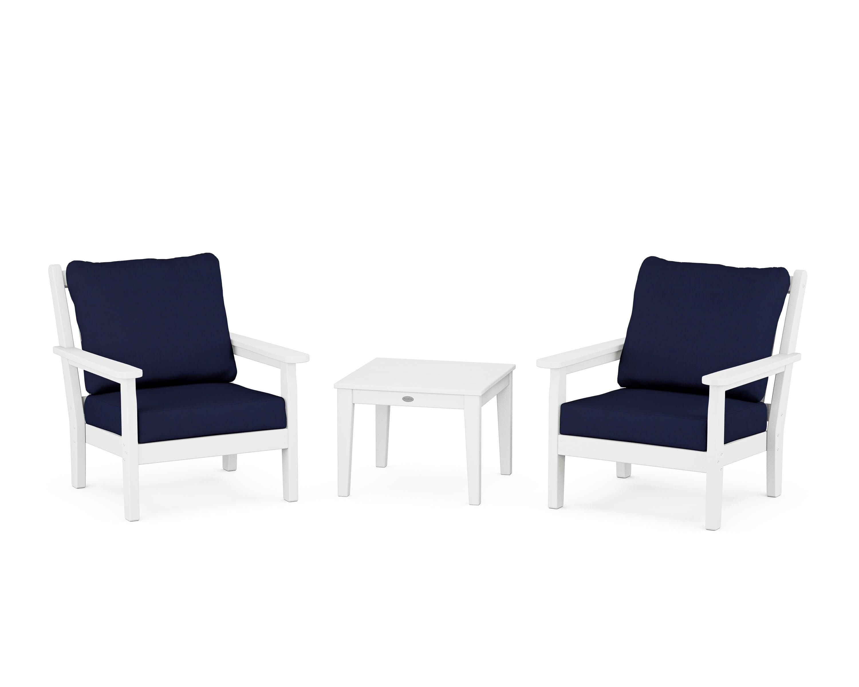 POLYWOOD Chippendale 3-Piece Deep Seating Set in White / Navy