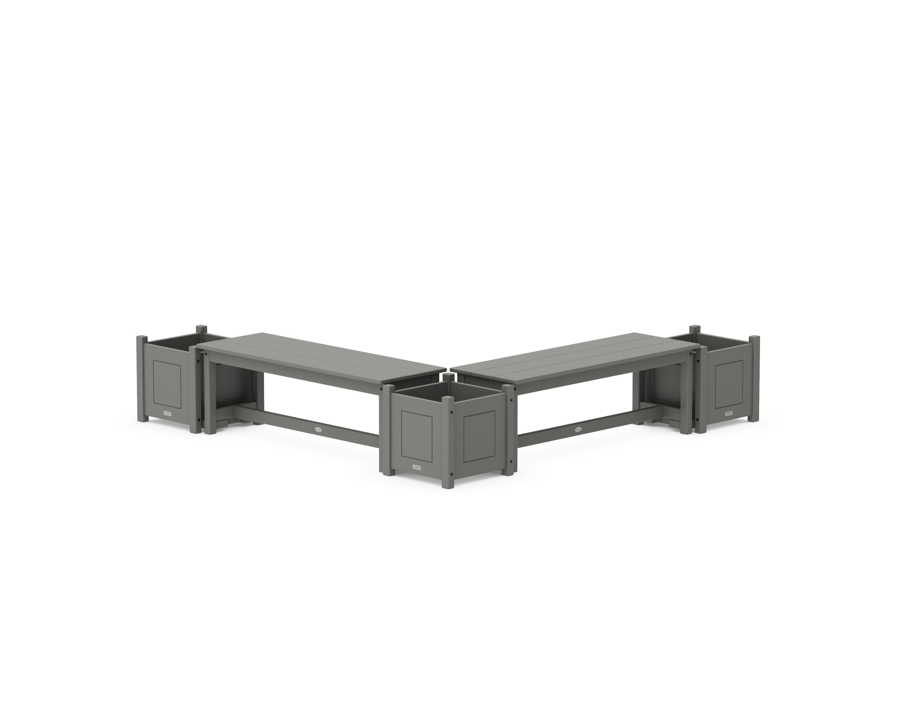 POLYWOOD 48" Country Living L- Shaped Planter Bench Corner Set in Slate Grey