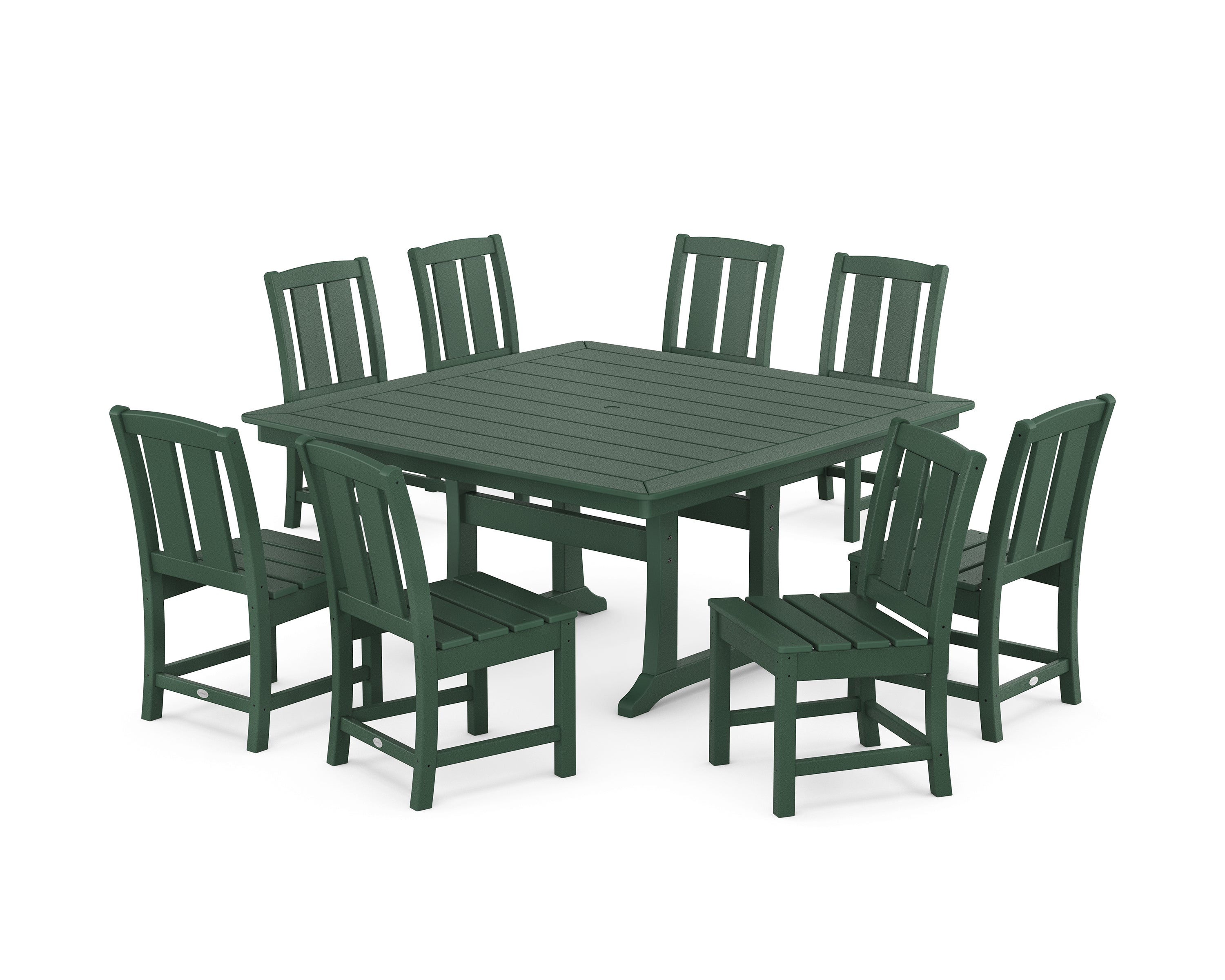 POLYWOOD Mission Side Chair 9-Piece Square Dining Set with Trestle Legs in Green