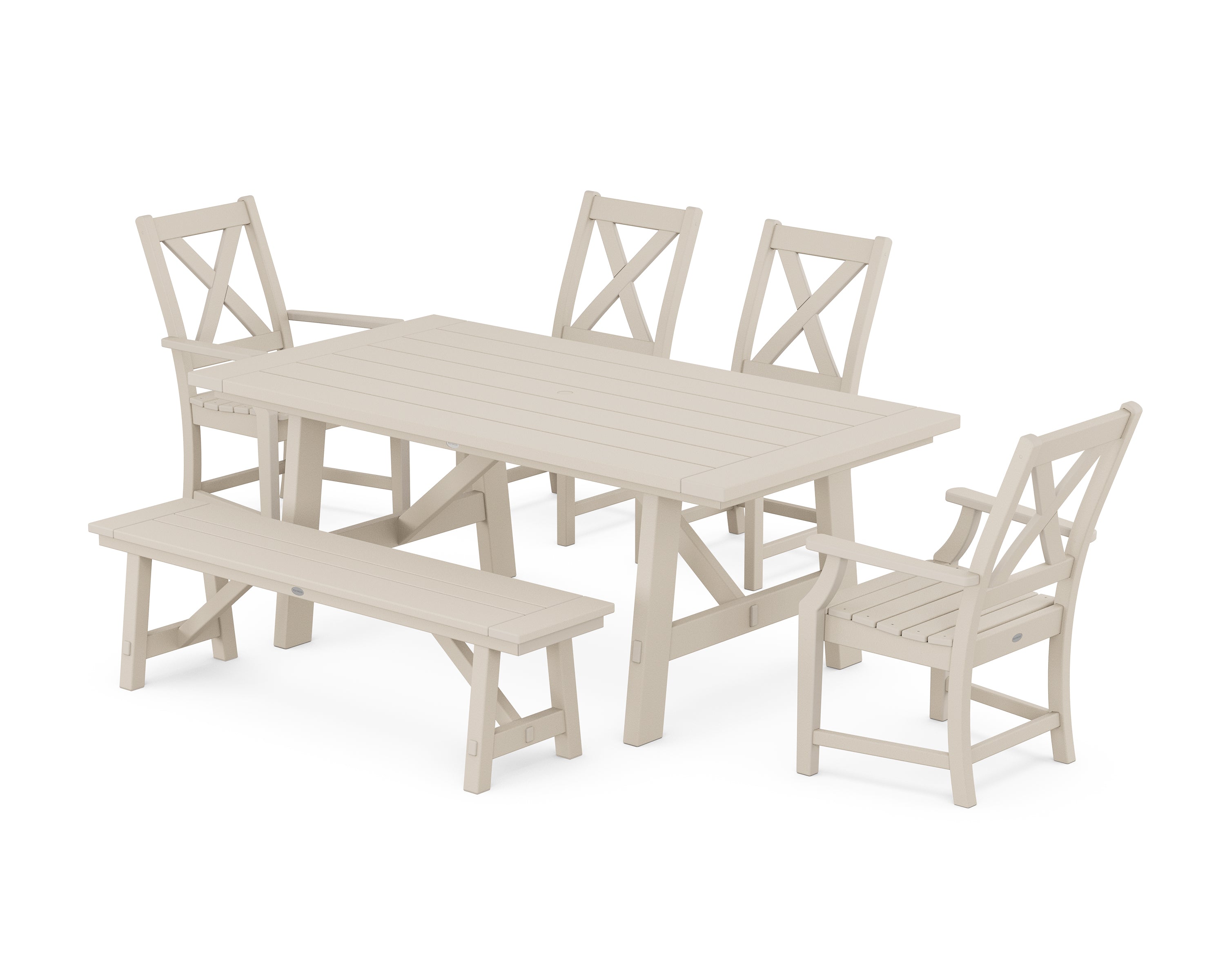 POLYWOOD Braxton 6-Piece Rustic Farmhouse Dining Set With Trestle Legs in Sand