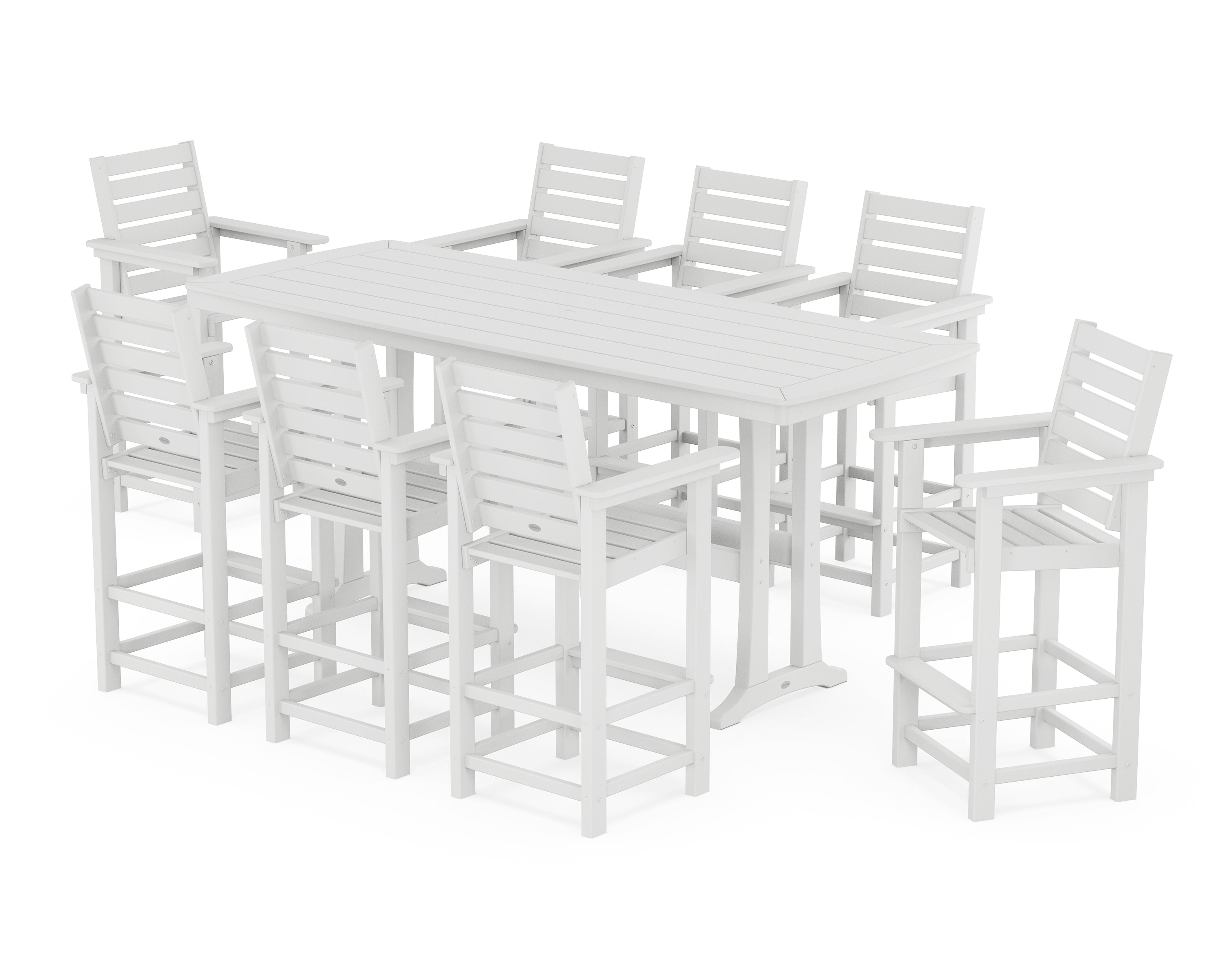 POLYWOOD Captain 9-Piece Bar Set with Trestle Legs in White