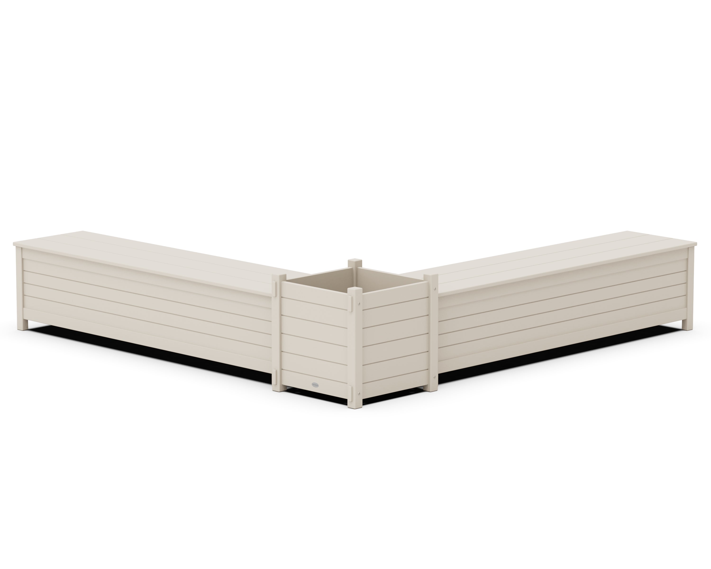 POLYWOOD 72" Nautical L- Shaped Planter Storage Bench Set- Large in Sand