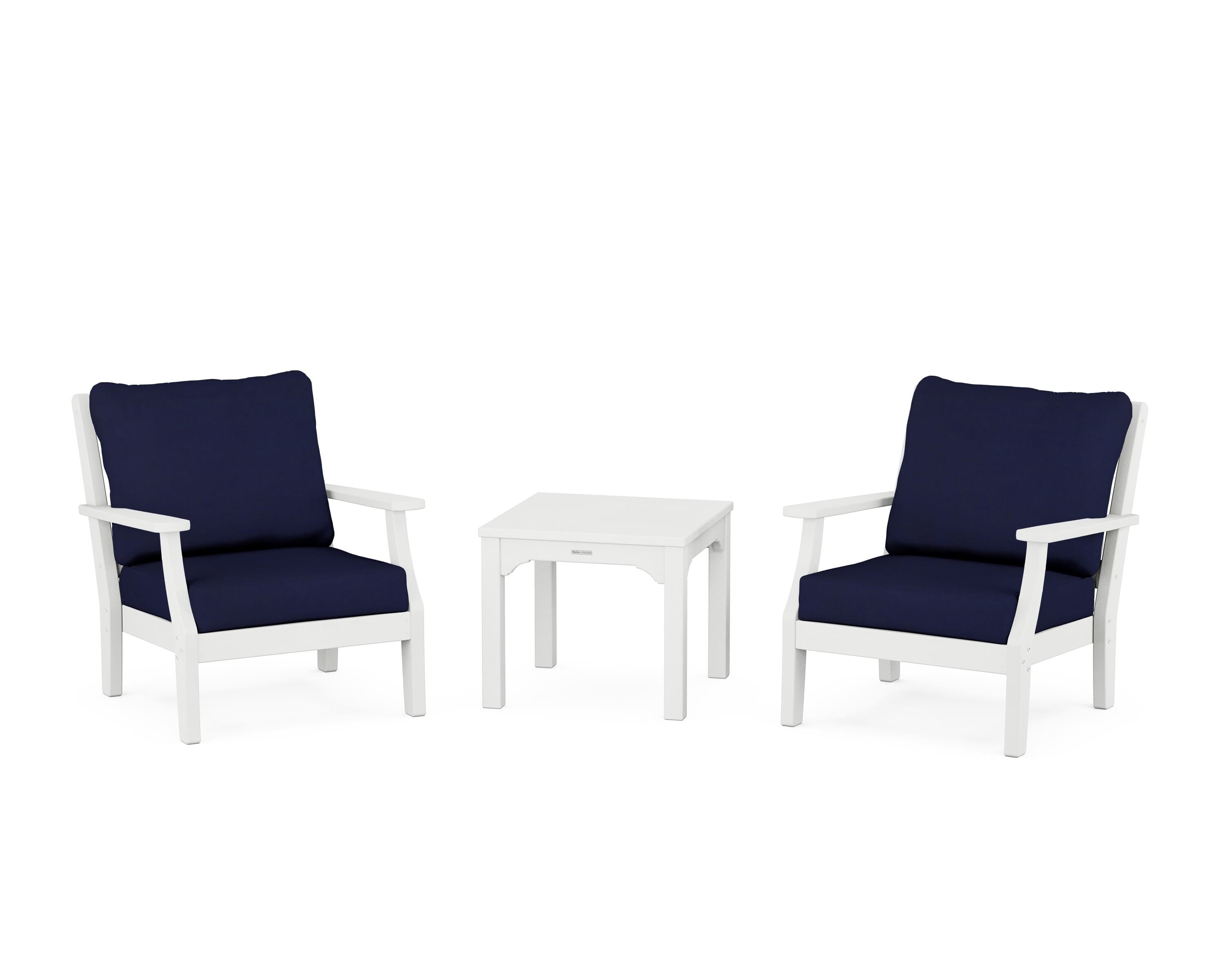 Martha Stewart by POLYWOOD Chinoiserie 3-Piece Deep Seating Set in White / Navy