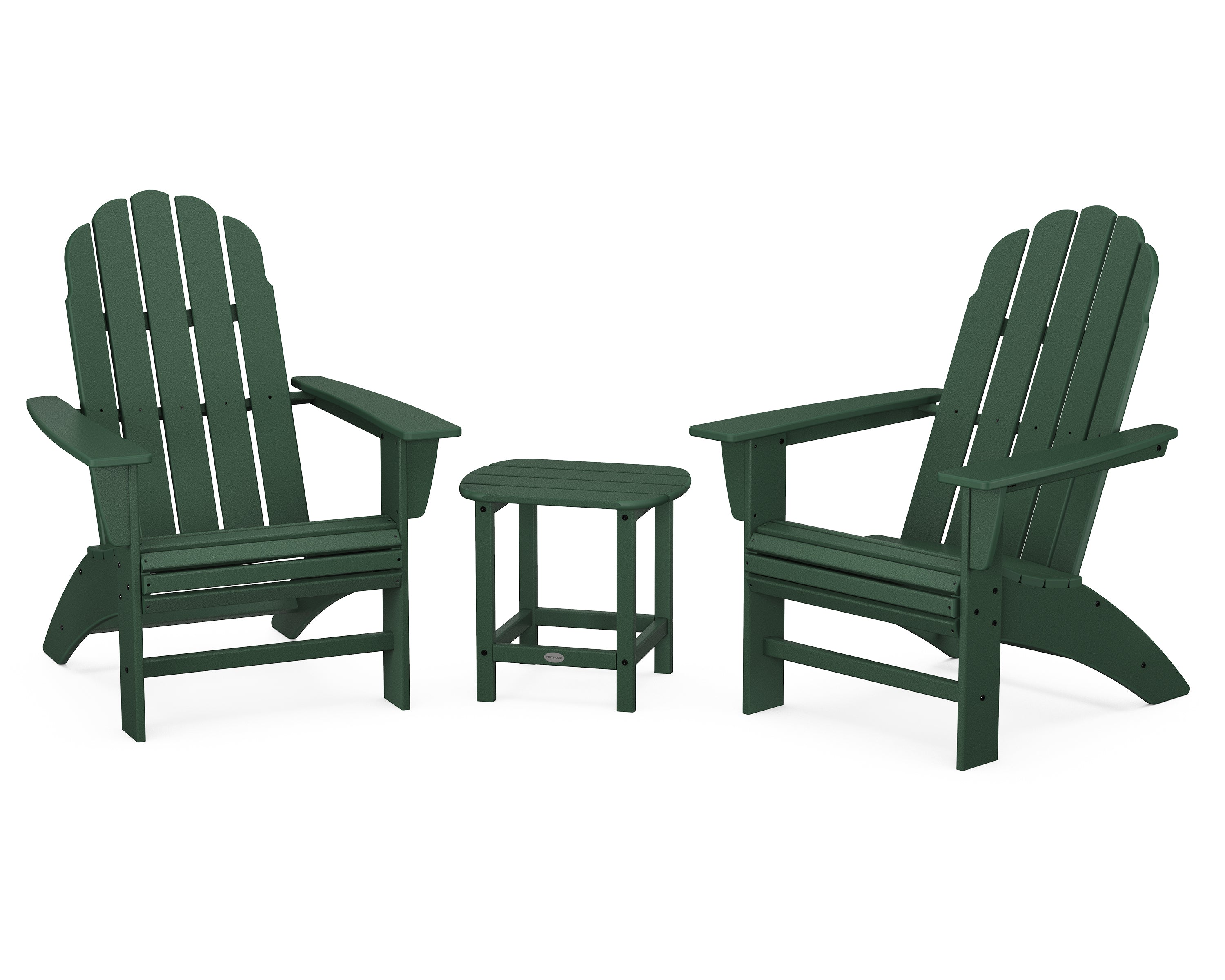 POLYWOOD® Vineyard 3-Piece Curveback Adirondack Set with South Beach 18" Side Table in Green