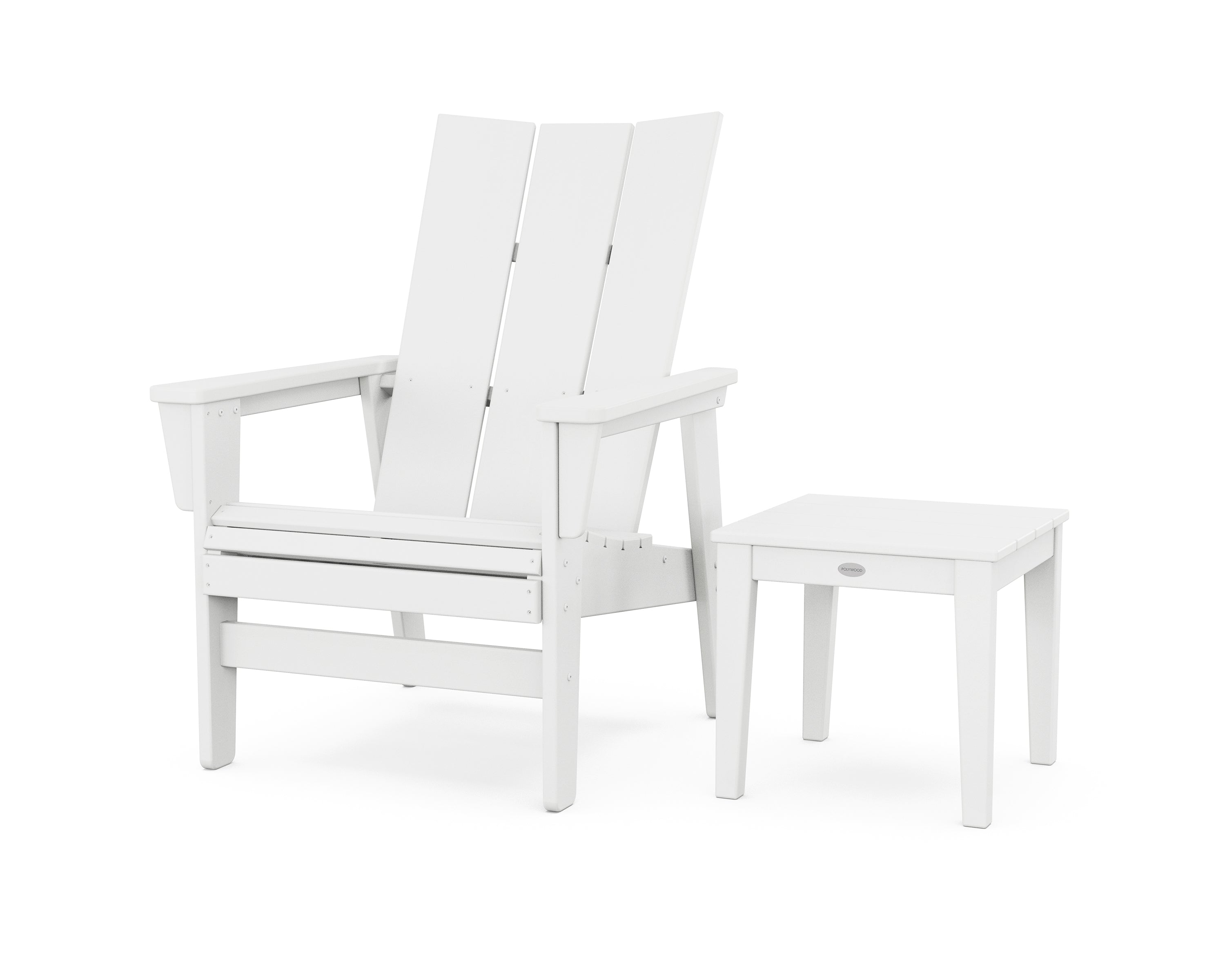 POLYWOOD Modern Grand Upright Adirondack Chair with Side Table in White