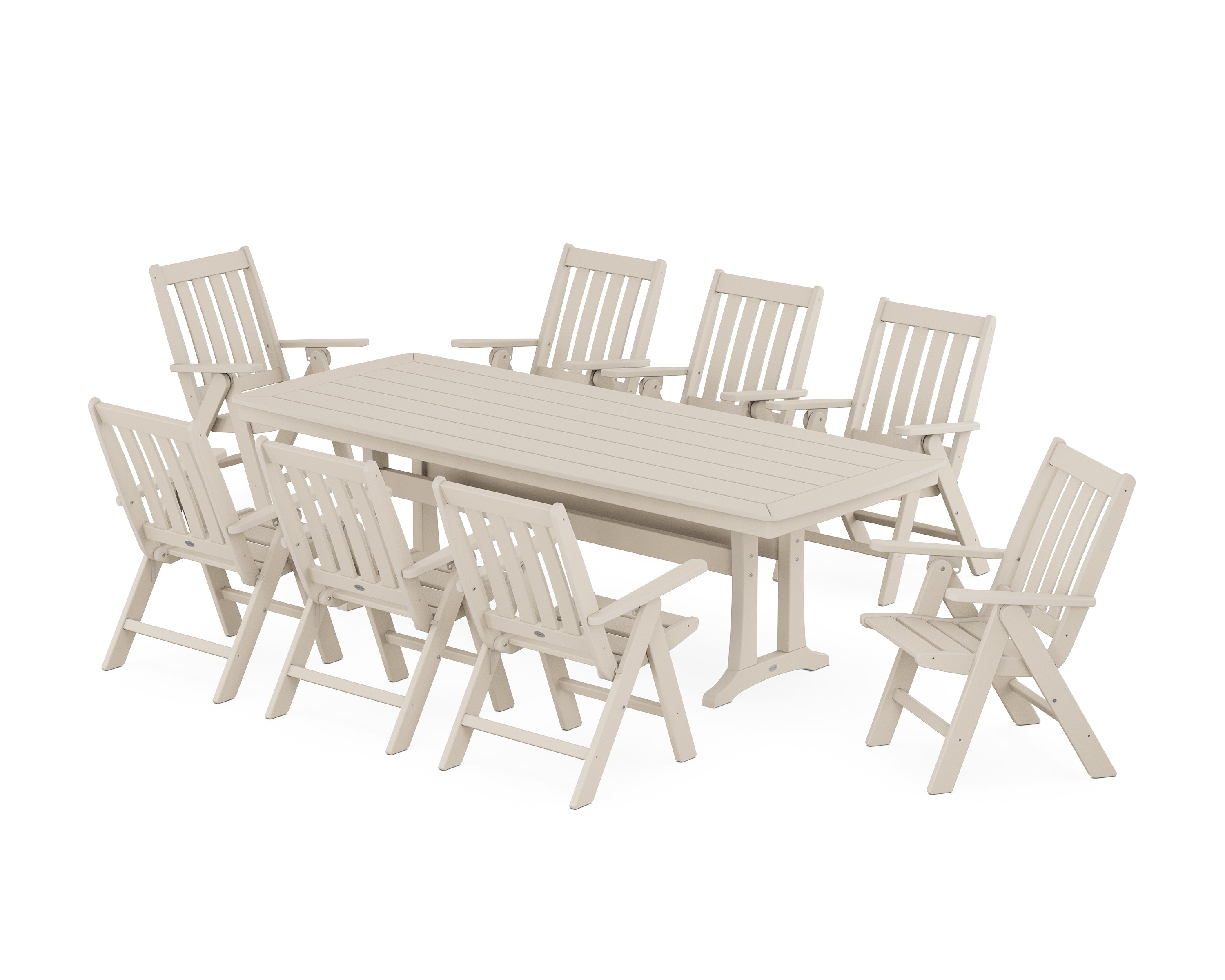 POLYWOOD® Vineyard Folding 9-Piece Dining Set with Trestle Legs in Sand