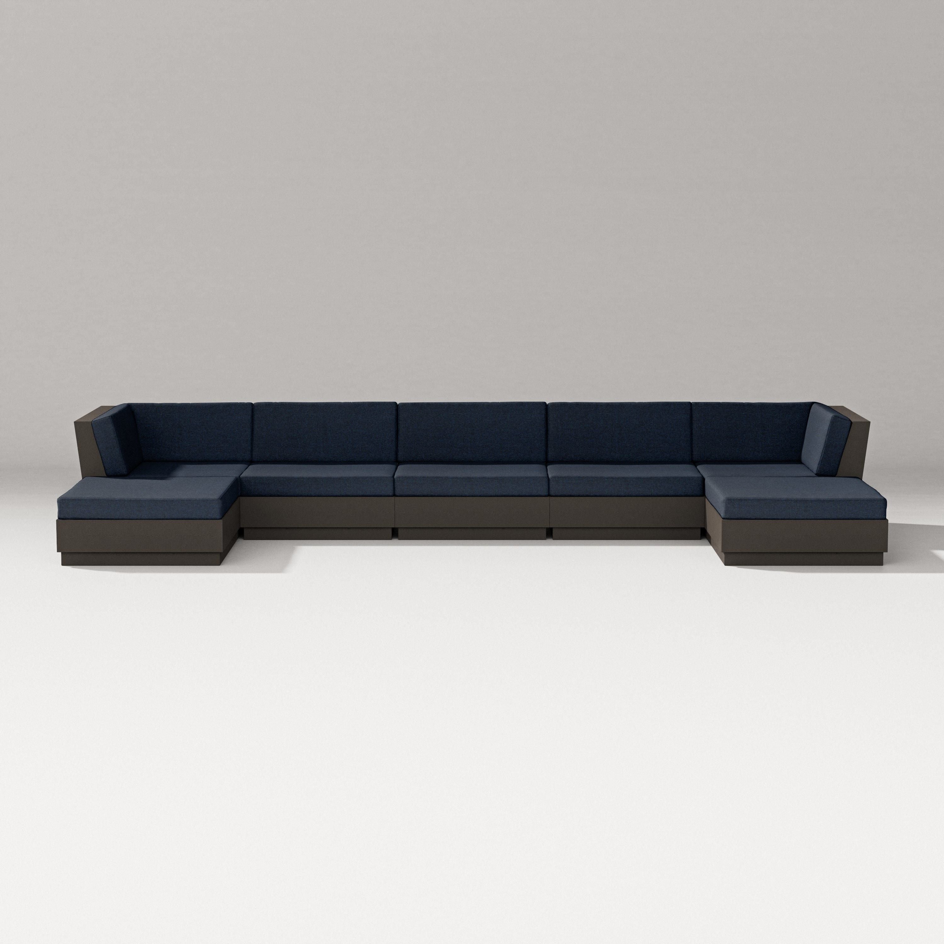 PW Designer Series Elevate 7-Piece Double Chaise Sectional in Vintage Coffee / Marine Indigo